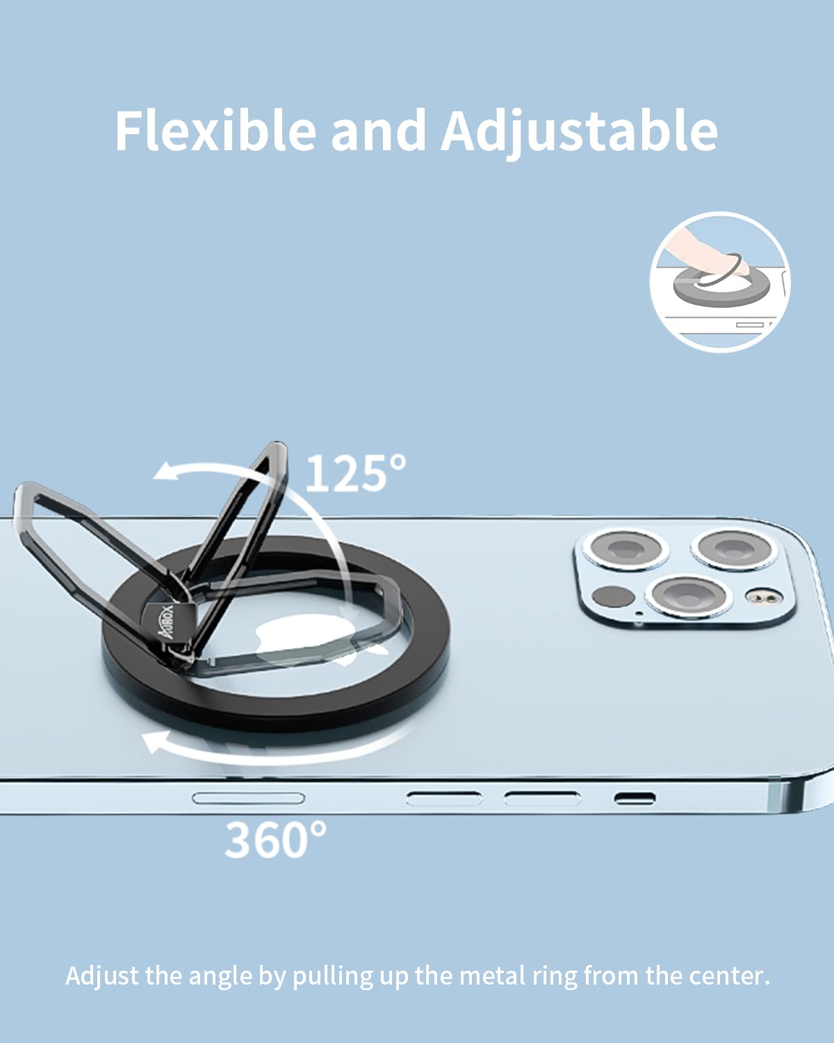 AUROX Magnetic Phone Grip with Magsafe Ring Holder - Adjustable & Secure for iPhone 16/15/14/14 Pro/14 Pro Max/14 Plus/13/13 Pro/13 Mini/13 Pro Max/12/12 Pro/12 Mini/12 Pro Max (Silver) - Perfect for One-Handed Use, Gaming, and Video Watching