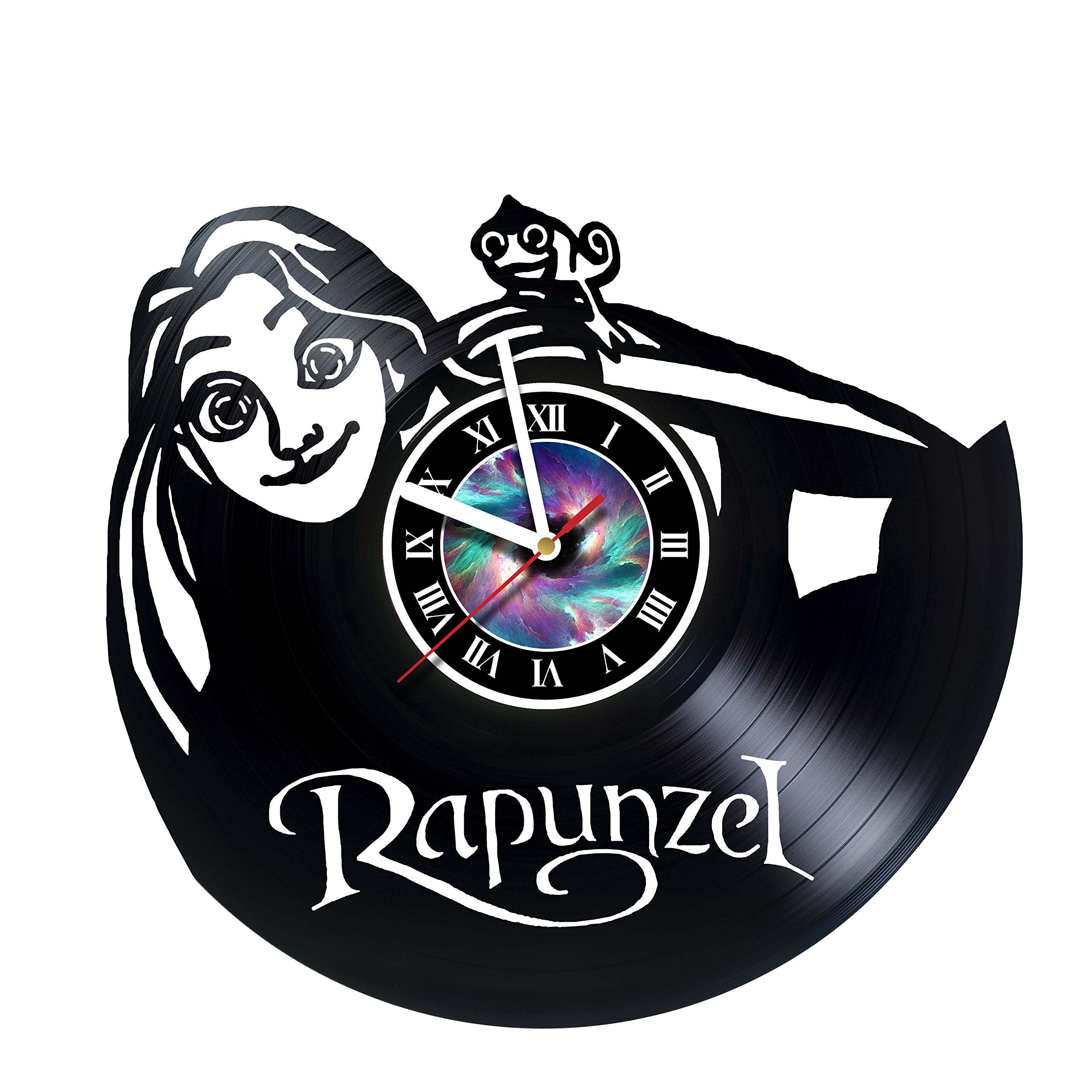 Tangled Rapunzel Cartoon Movie Vinyl Wall Clock - Silent Non-Ticking, Modern Wall Art Decor for Girls Room, Birthday Gift, Home Office Castle Themed Decor - Perfect for Disney Fans & Kids Bedrooms