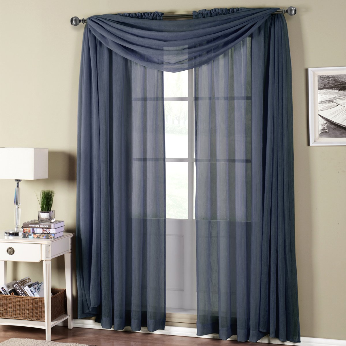 Royal Hotel Bedding Abri Navy Crushed Rod Pocket Curtain Panel - 1 Panel, 50x108 Inches - Elegant Window Treatment for Bedroom, Living Room & Hotel Decor