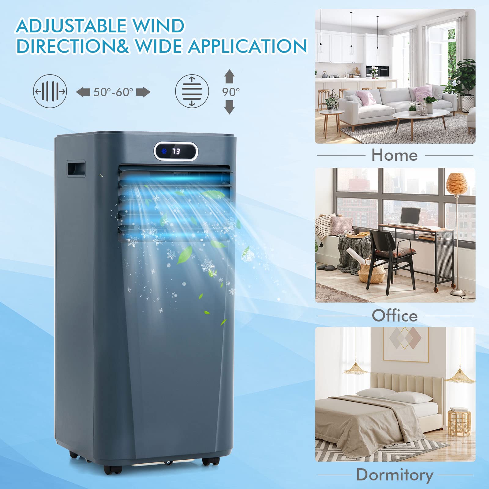 PETSITE 8000BTU Portable Air Conditioner - 3-in-1 Cooling Unit with Dehumidifier, Fan & Air Cooler Functions, Remote Control & Window Kit Included (Dark Blue) - Perfect for Bedrooms, Living Rooms & Small Offices
