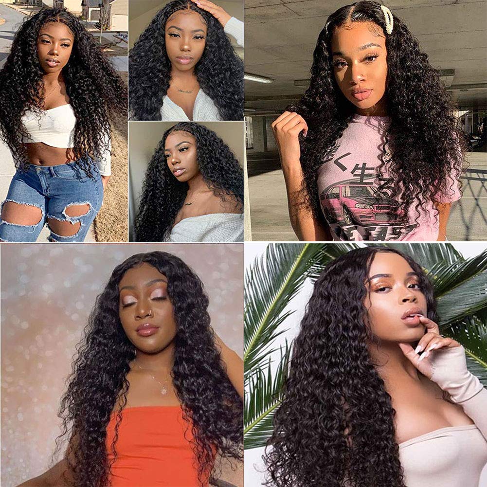 Brazilian Deep Wave U Part Wig 18 Inch - 180% Density Virgin Remy Human Hair for Black Women | Glueless Clip-in Half Wig with U Shape | Natural Color for Daily Wear, Parties & Special Occasions
