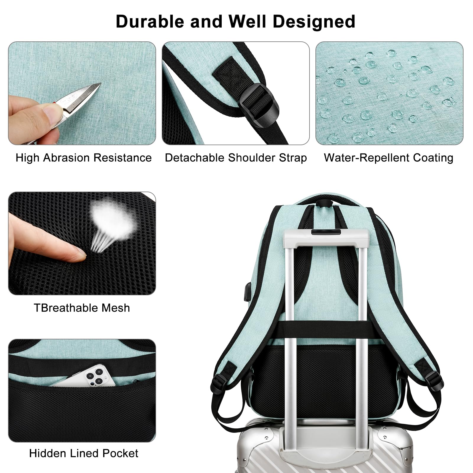 Stylish Teal Backpack for School & College - 15.6 Inch Laptop Bookbag with Multiple Compartments for Teens, Boys & Girls - Durable Large Computer Backpack for Men & Women - Perfect for Daily Commute, Travel & Study