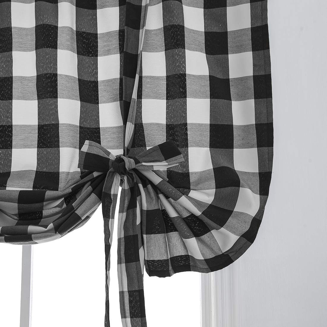 Buffalo Check Plaid Balloon Drape Gingham Shade Tie-Up Roman Valance - Rod Pocket Semi Blackout Curtain Panel (63