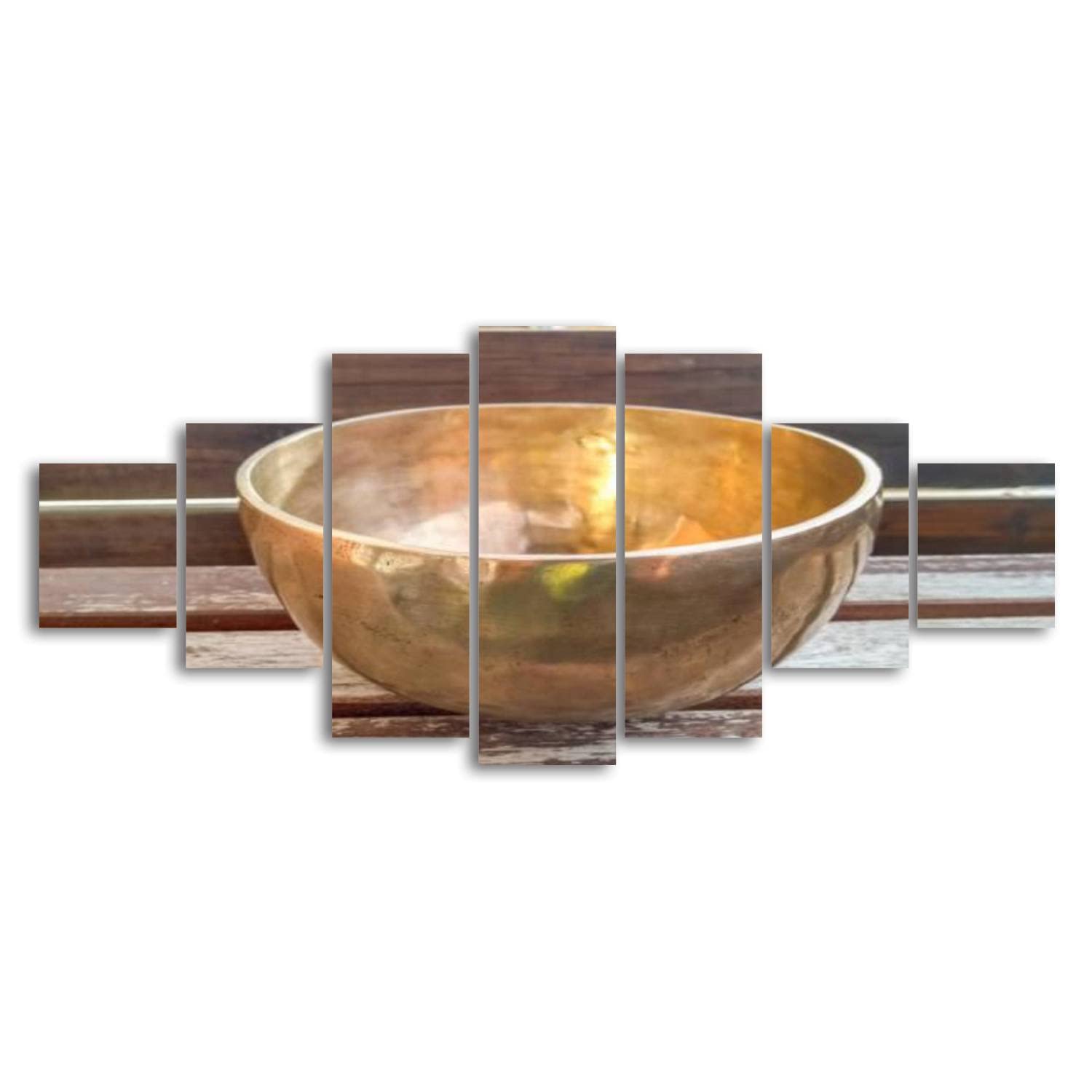 Tibetan Singing Bowl Wooden Canvas Wall Art - 7 Panel Framed Painting for Living Room, Bedroom & Office Decor - Large Size Ready to Hang | Meditation Room, Yoga Studio & Spiritual Space Decor