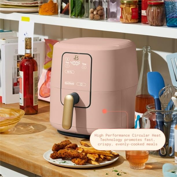 Drew Barrymore 6 Qt Air Fryer with TurboCrisp Technology, Touch-Activated Display & Adjustable Temperature - Perfect for Healthy Frying, Roasting & Baking at Home