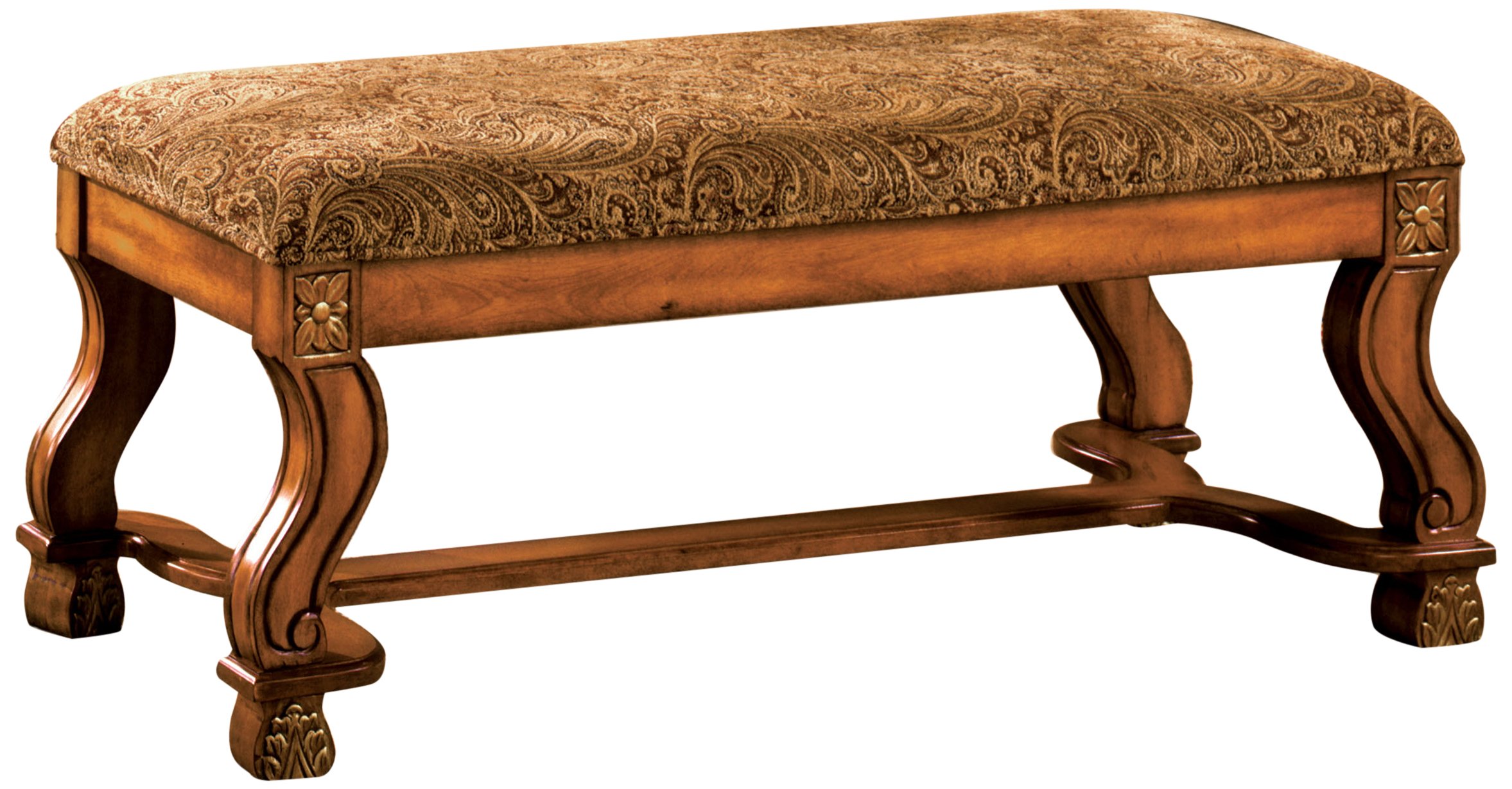 Furniture of America Valencia Fabric Accent Bench in Antique Oak Finish - Stylish Upholstered Storage Ottoman for Living Room, Bedroom or Entryway