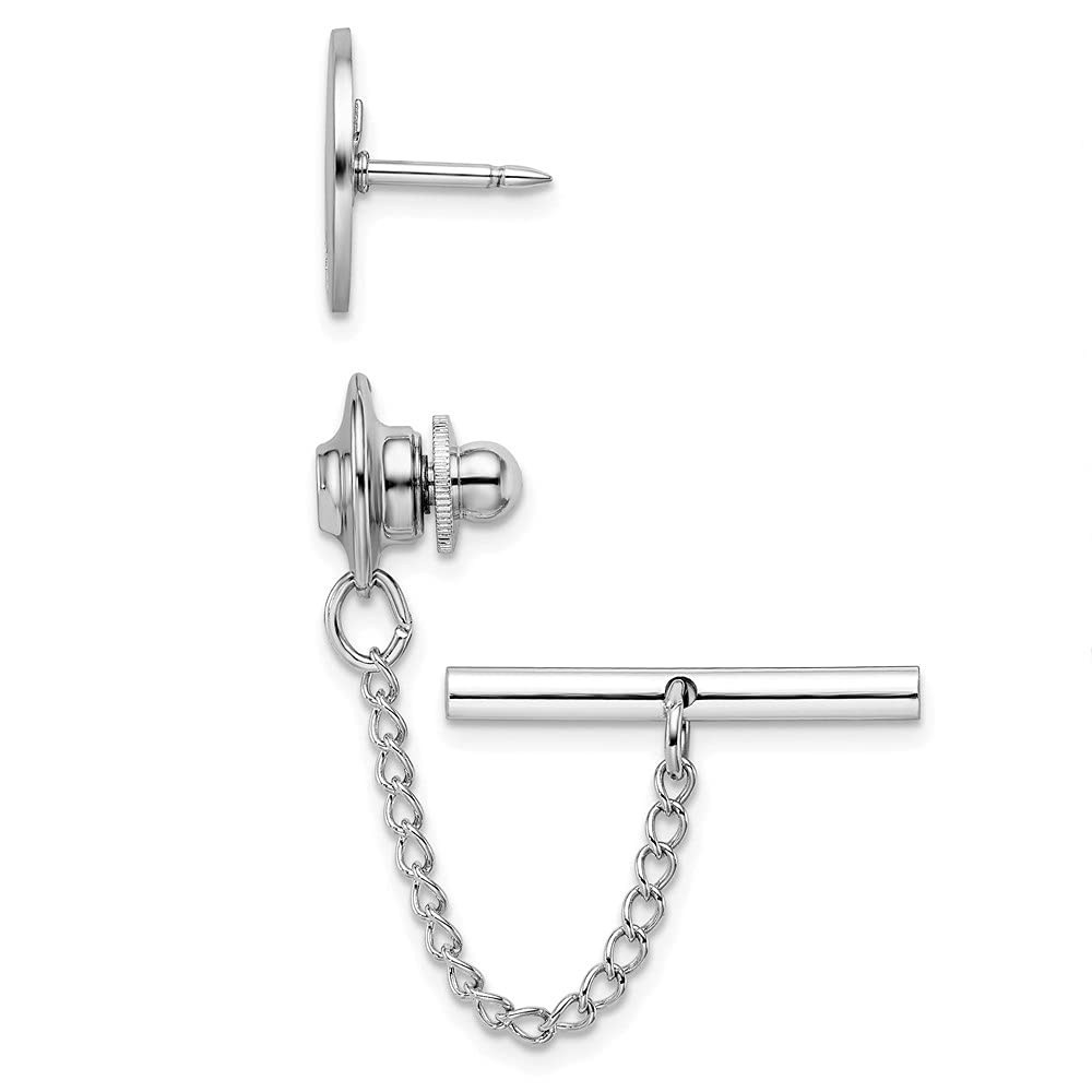 Rhodium-Plated Kelly Waters .01 Ct Diamond Polished Florentine Tie Tack - Elegant Men's Jewelry for Weddings, Birthdays & Formal Events