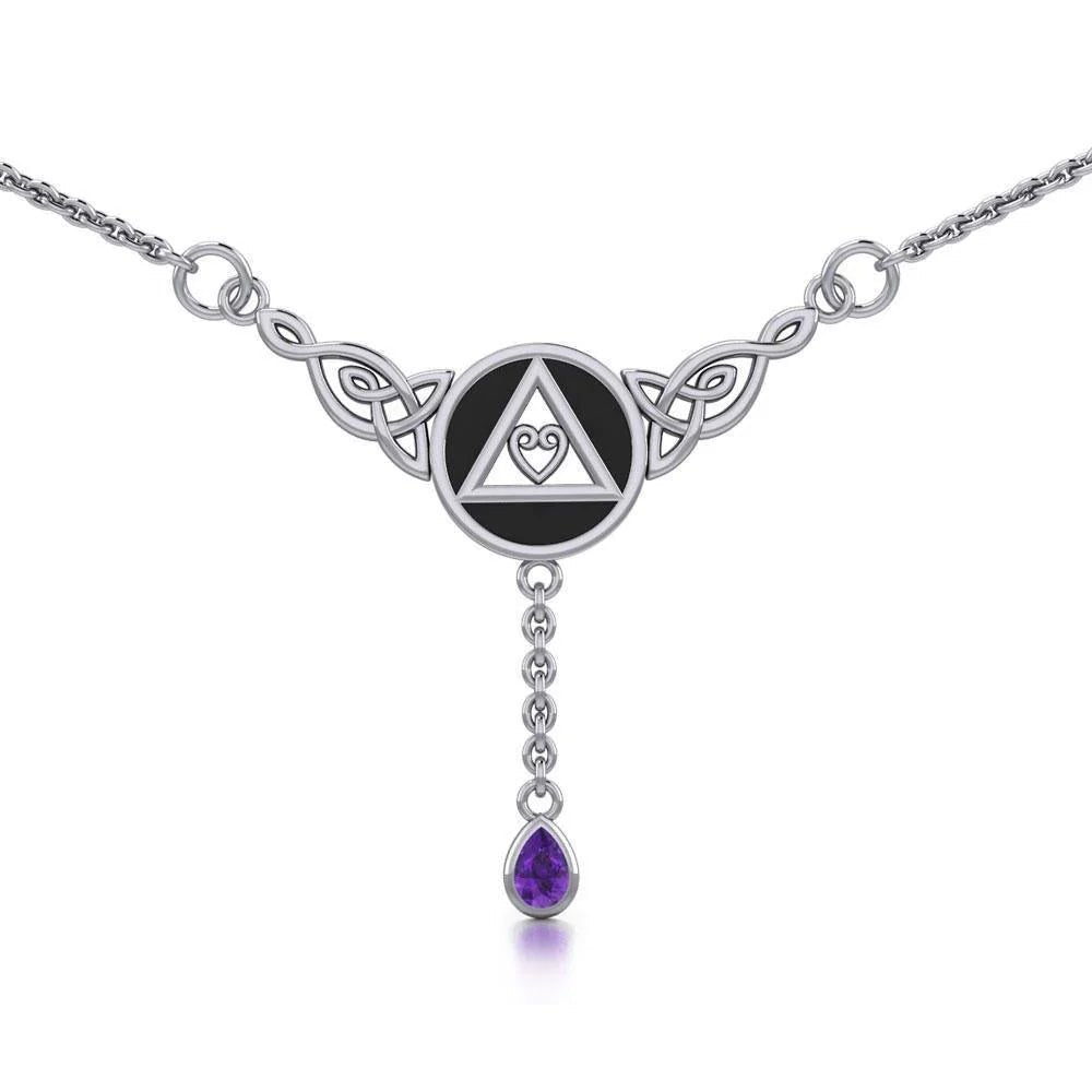 Celtic Heart Sterling Silver AA Recovery Necklace with 18