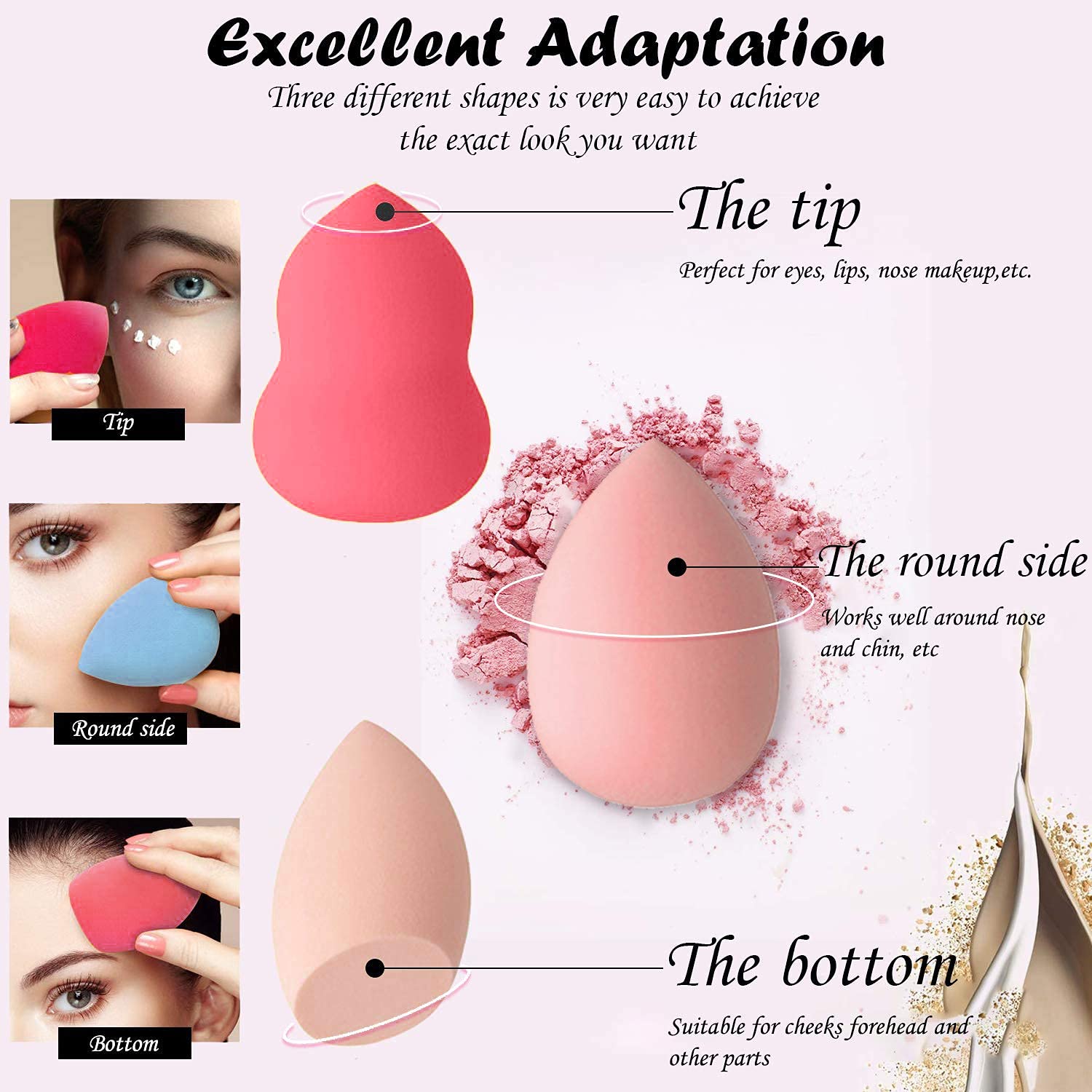 All4U (Pack of 2) Professional Makeup Sponges Set - Large & Small Beauty Blenders, Latex-Free, Washable & Soft Foam Cosmetic Sponges for Flawless Foundation & Concealer Application - Perfect for Daily Makeup & Travel