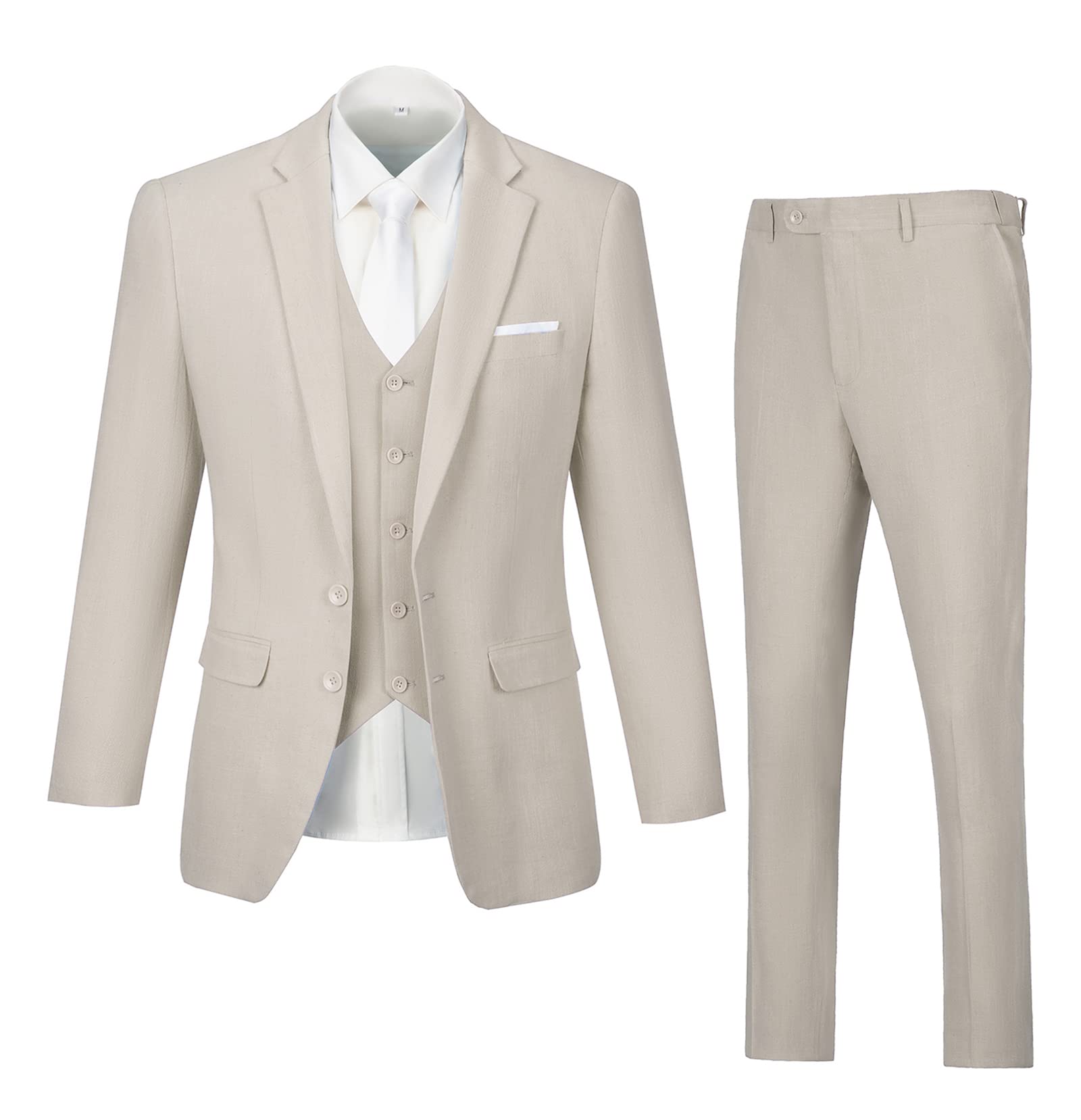 Men's Slim Fit 3-Piece Linen Wedding Suit - Groomsmen Prom Party Blazer with Vest & Pants | Formal Occasions, Summer Weddings & Special Events