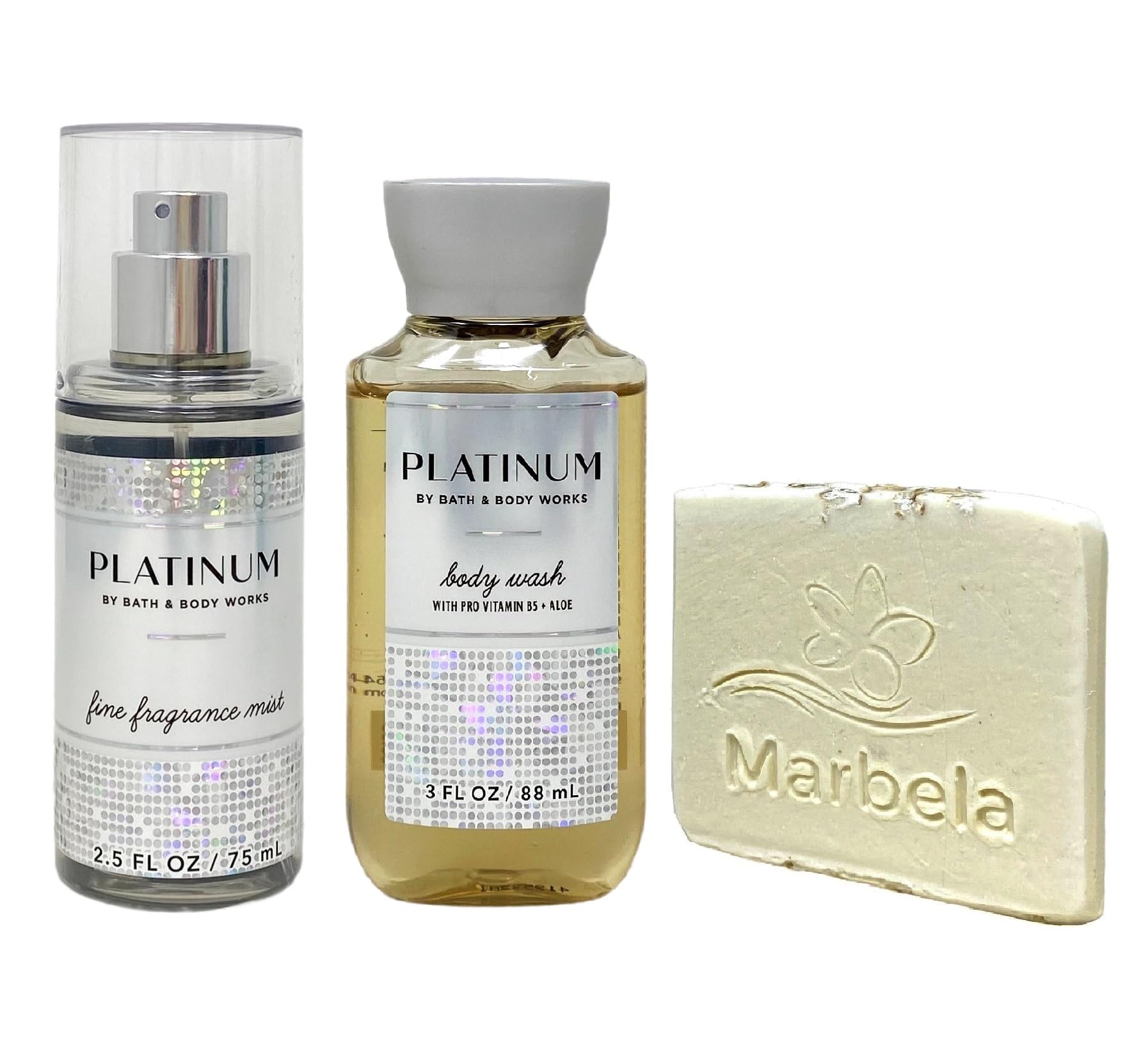 Bath & Body Works Platinum Mini Fragrance Mist & Body Wash Travel Set with Natural Oats Sample Soap | Fresh Scent Body Care Gift for Women | Perfect for Travel, Gym & On-the-Go Refreshment