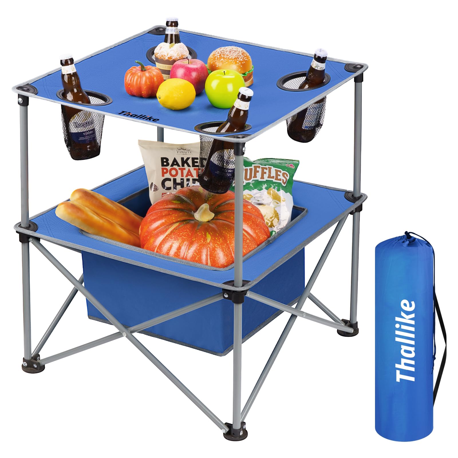 Portable Folding Camping Table - Lightweight Outdoor Picnic Table with 4 Cup Holders & Storage Bag - Collapsible Tailgating Table for Camping, Backyard BBQ, Beach, Park & Outdoor Concerts - Perfect for Picnics, Grilling & Tailgate Parties