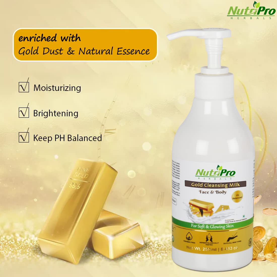NutriPro Gold Cleansing Milk with Mixed Fruit Face Pack - 350GM | Enriched with Gold, Orange & Lemon Extracts | Softens & Brightens Skin | Anti-Acne Treatment | Perfect for Daily Skincare Routine & Spa-Like Glow at Home