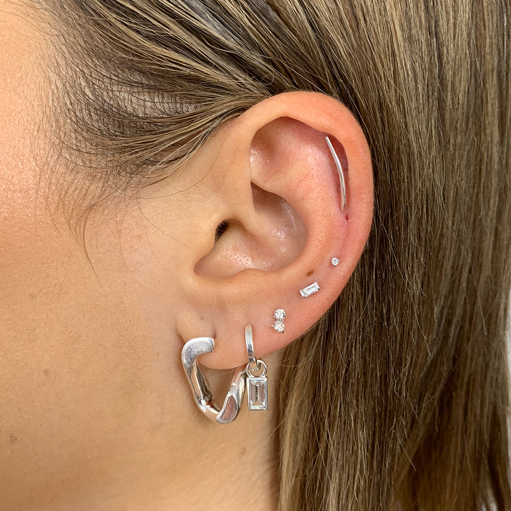 Micro Diamond Helix Single Stud Earrings in Sterling Silver - Perfect for Everyday Wear & Special Occasions