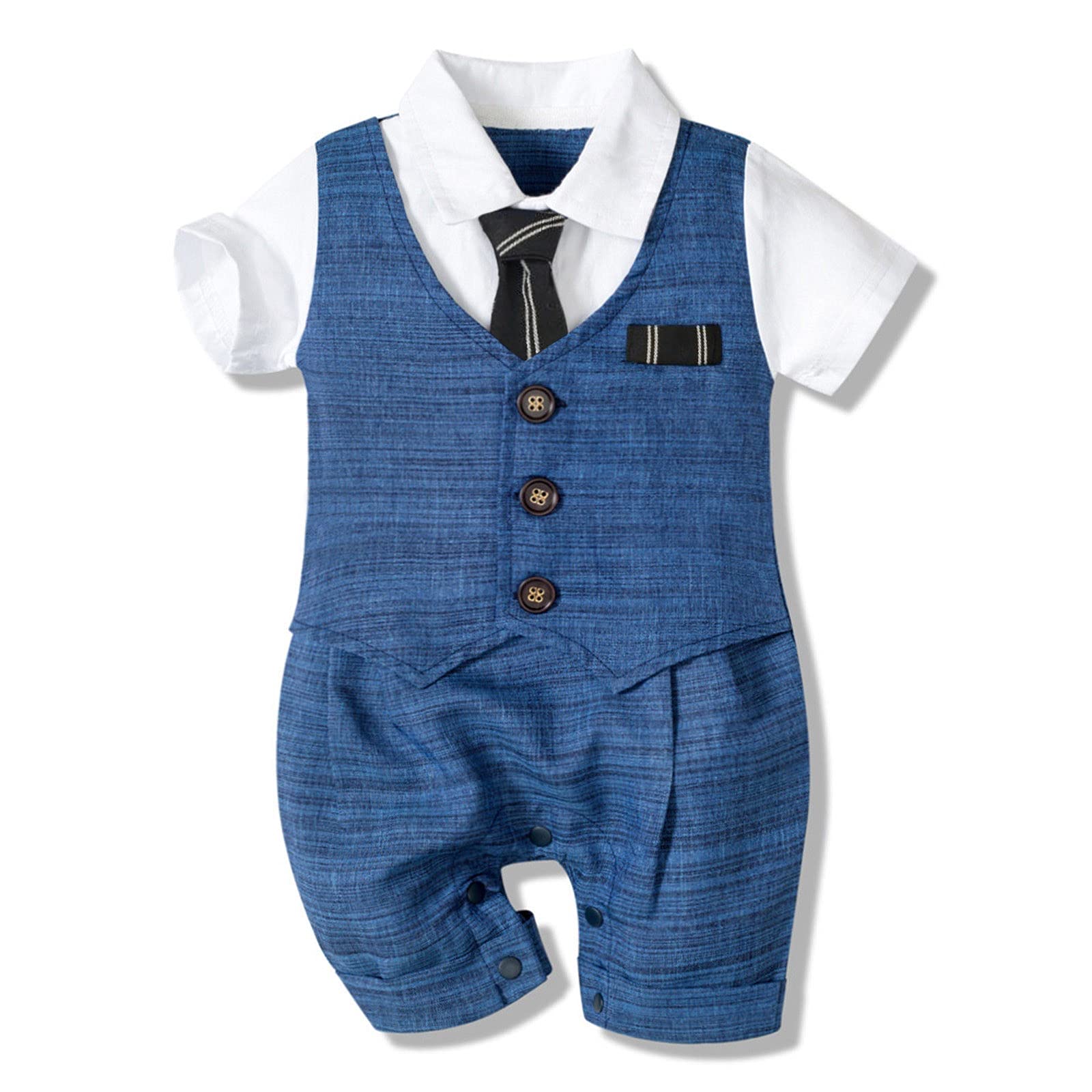 Baby Boys Formal Gentleman Romper Jumpsuit Outfit Set - Stylish Button-Up Suit for Infants & Toddlers - Perfect for Weddings, Parties & Special Occasions