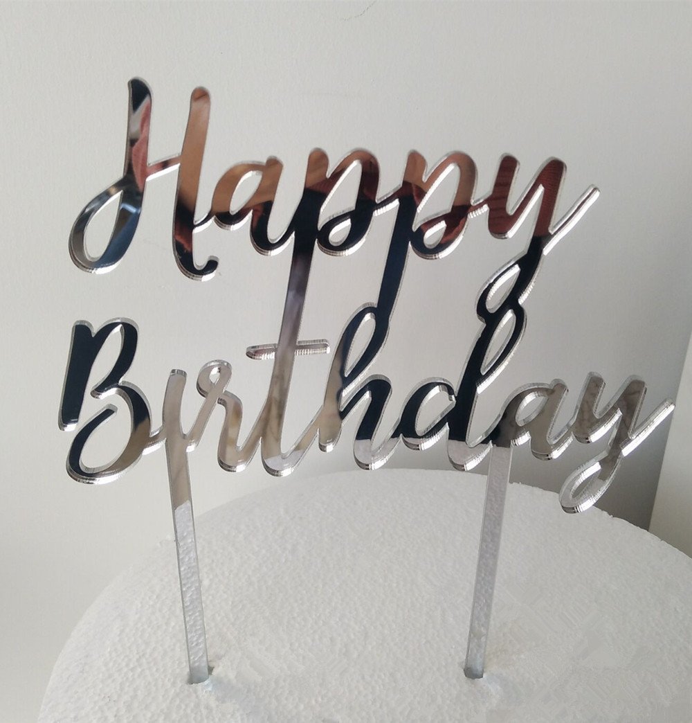 Acrylic Mirror Happy Birthday Cake Topper - Elegant Silver Party Decoration for Cakes | Perfect for Birthday Celebrations, Wedding Anniversaries & Special Occasions