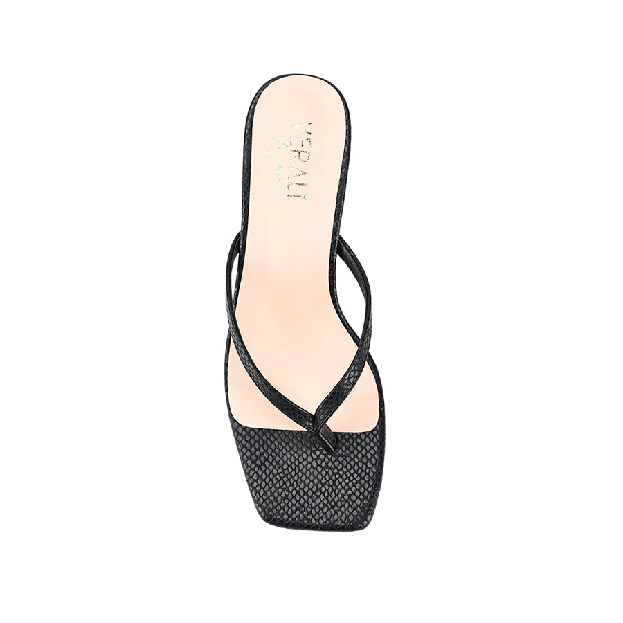 Taytum Black Snake Heeled Thongs for Women - Stylish Sandals for Summer, Parties & Date Nights