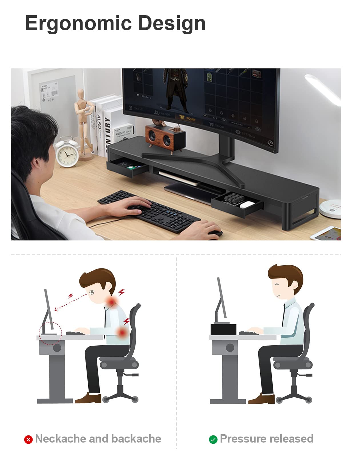 **Metal Dual Monitor Stand Riser with 2 Storage Drawers & 4 USB Ports - Adjustable Desk Organizer for 2 Monitors (38.7 inches) - Supports Data Transfer & Charging - Perfect for Home Office & Gaming Setup**