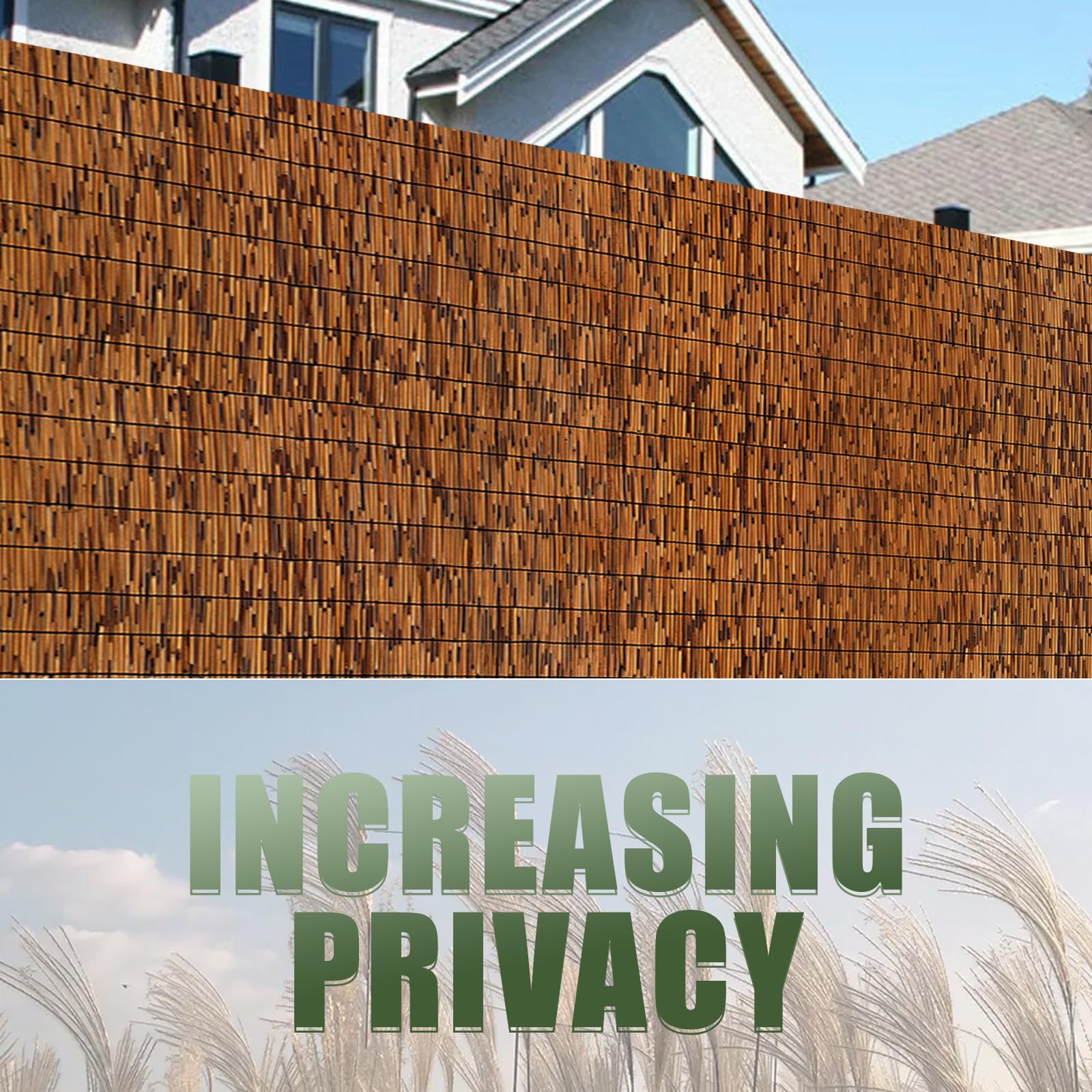 2 Pack Natural Bamboo Reed Fencing Screen - 4FT x 16.4FT Privacy Fence for Outdoor Backyard, Balcony & Patio (Brown) | Weather-Resistant Garden Divider & Decorative Landscape Barrier