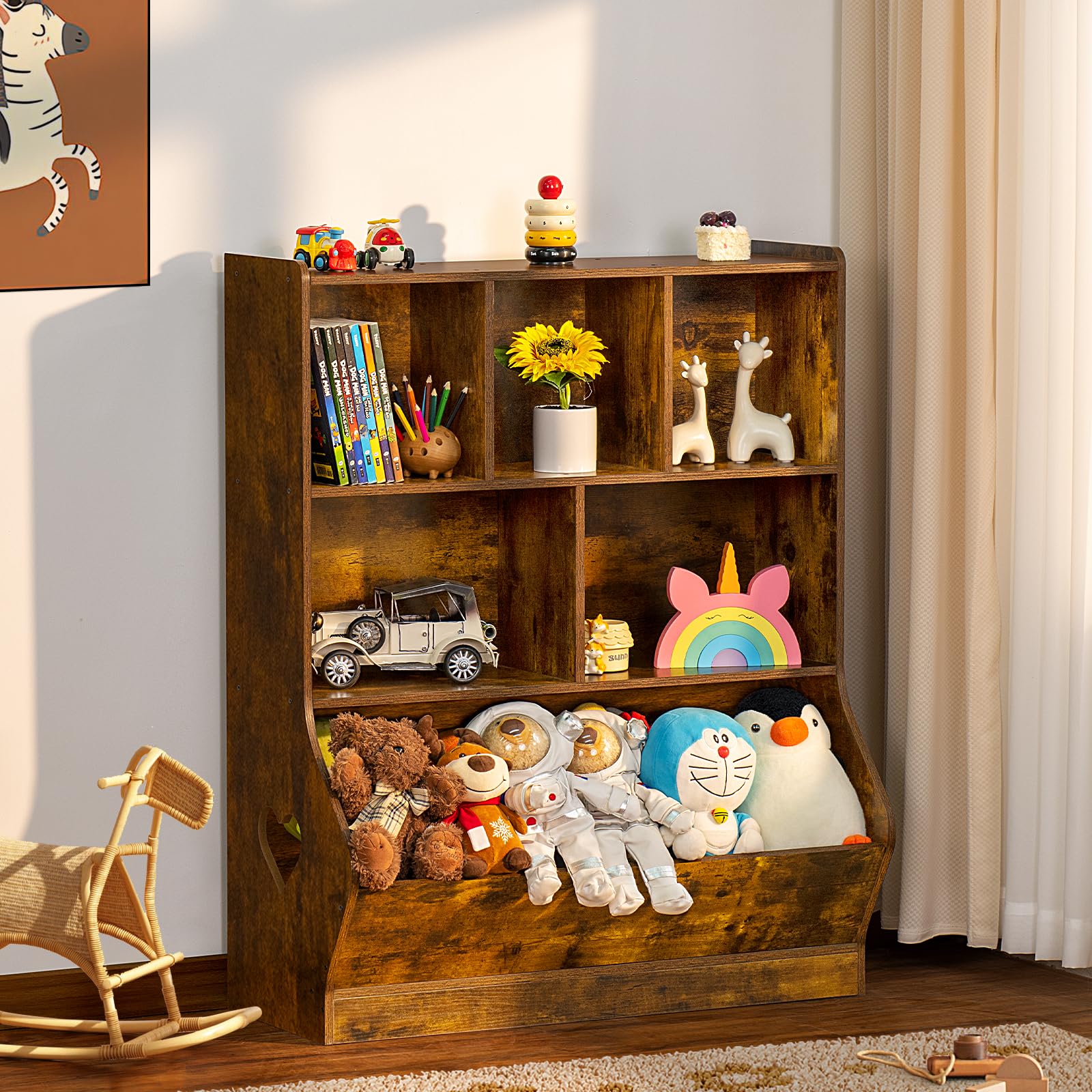 Lerliuo 3-Tier Kids Toy Storage Organizer & Bookcase - 7 Cubby Toy Shelf Cabinet for Playroom, Bedroom, Nursery - 29.53