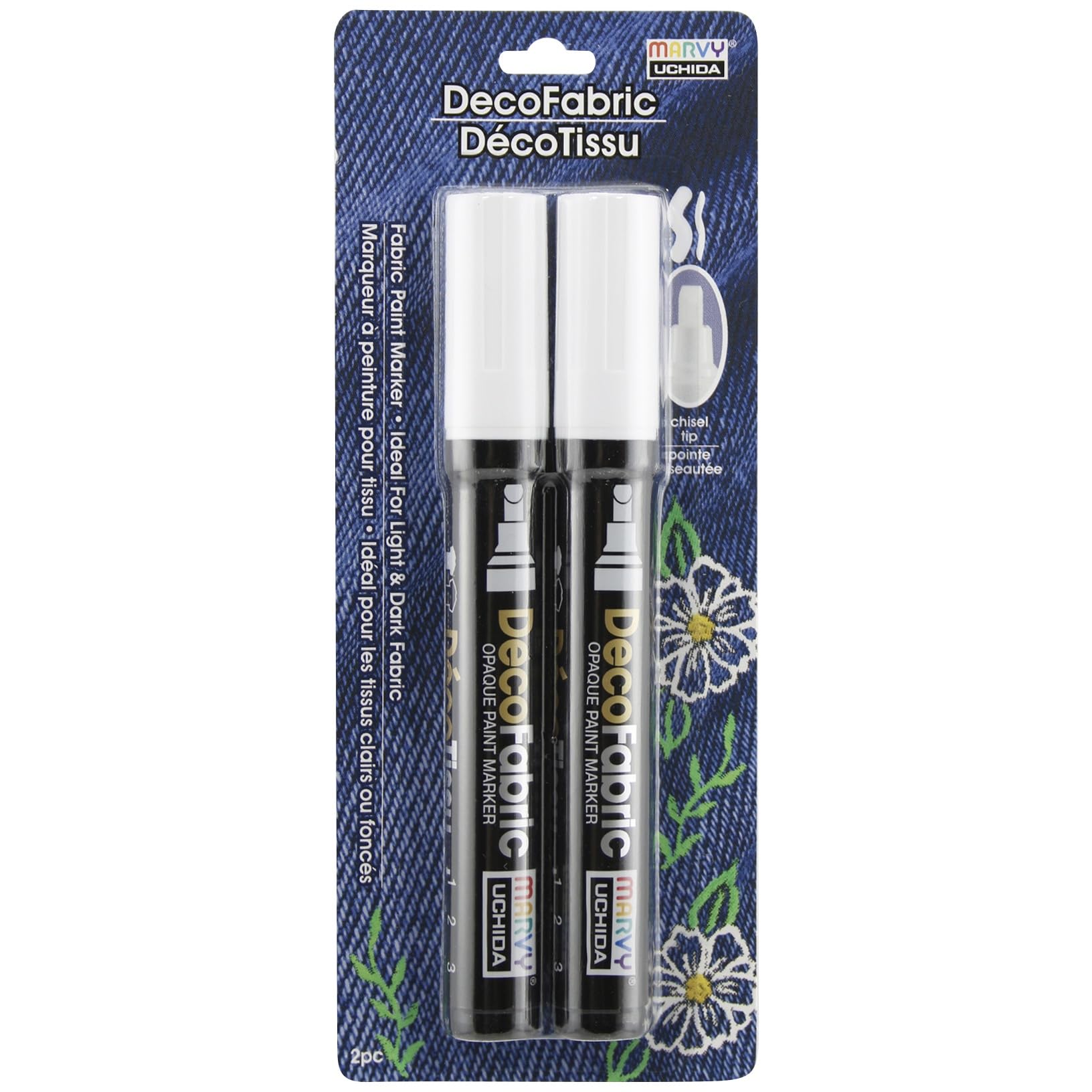 Marvy Uchida DecoFabric Opaque Paint Markers - White (2-Pack) | Fabric & Canvas Paint Pens for DIY Crafts, Clothing Customization & Home Decor Projects
