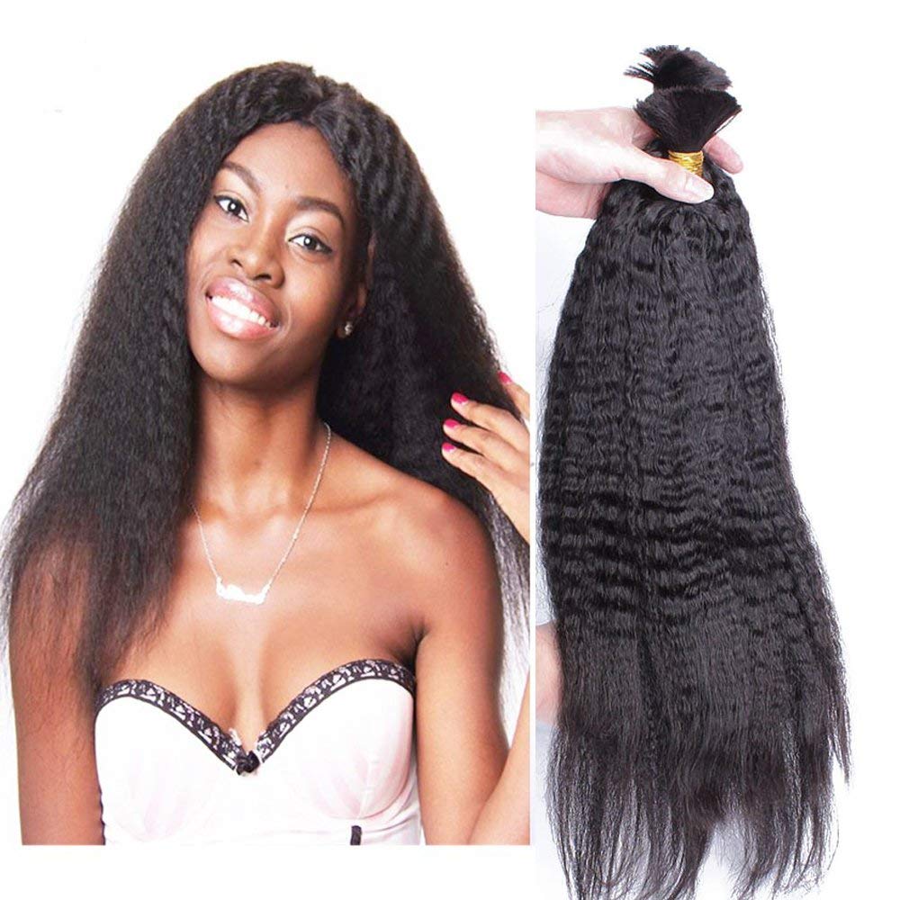 Brazilian Afro Kinky Straight Human Hair Extensions - 100g Bulk No Weft Braiding Hair (14 inch, Dark Brown #4) | Perfect for Box Braids, Twist Outs & Protective Styles