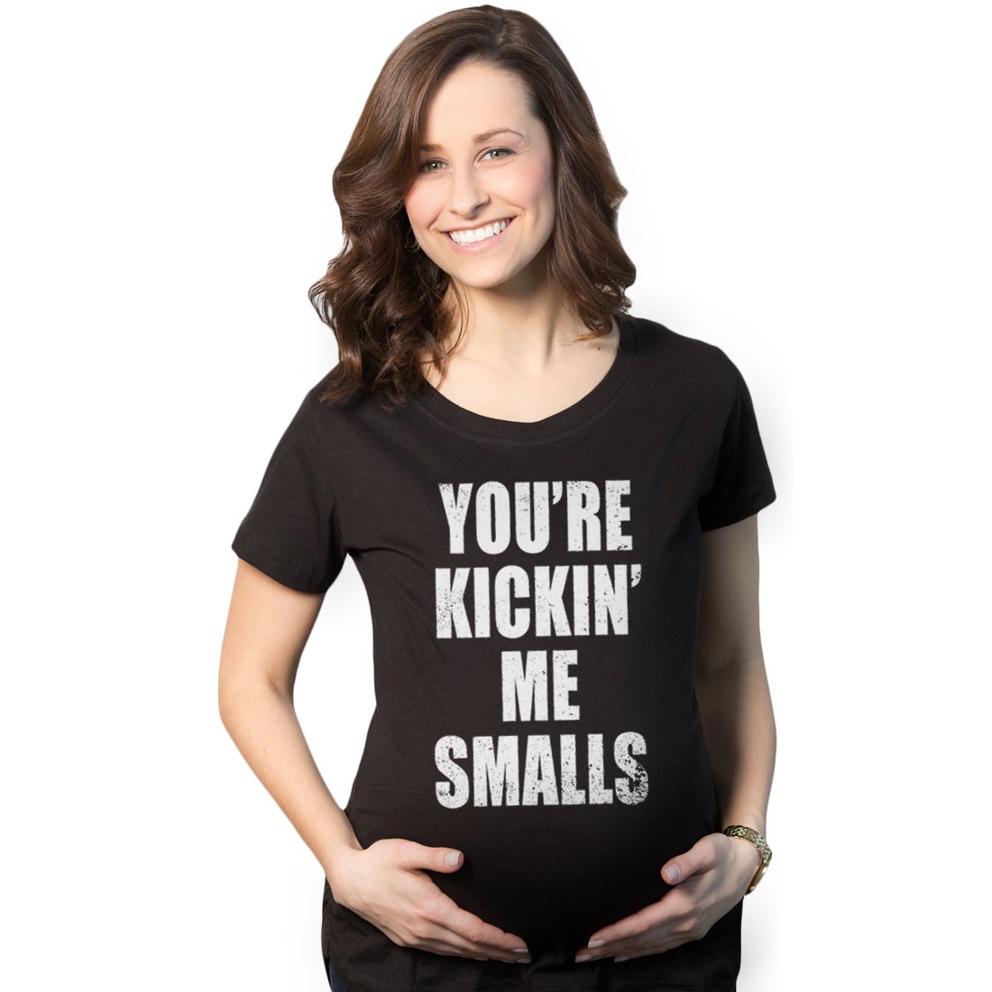 Funny Pregnancy Announcement T-Shirt - Maternity Kicking Me Smalls Novelty Tee for Expecting Moms | Perfect for Baby Showers, Gender Reveals & Maternity Photos
