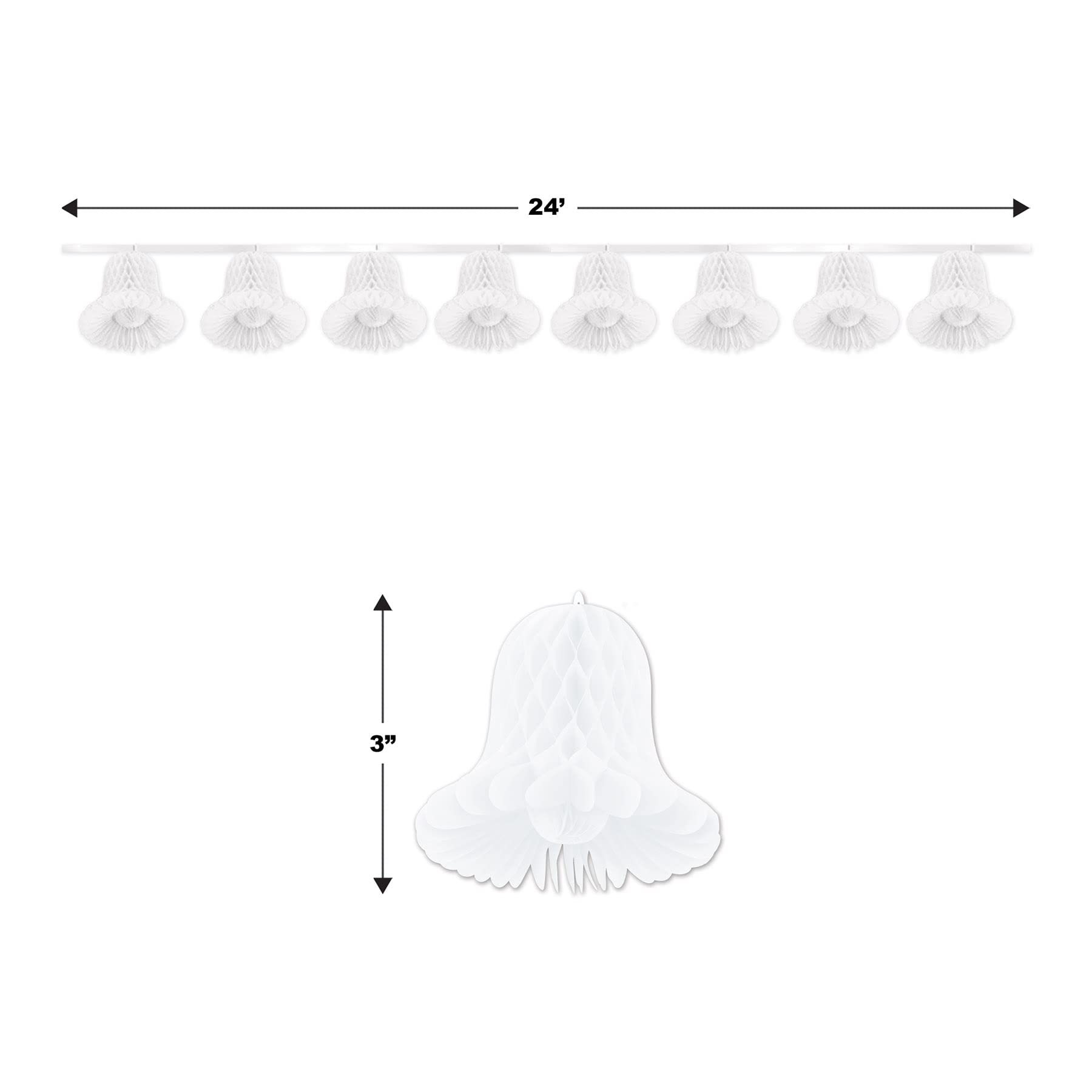 White Tissue Bell Streamer - Party Decoration for Birthdays, Weddings & Baby Showers - 1 Count/Pack