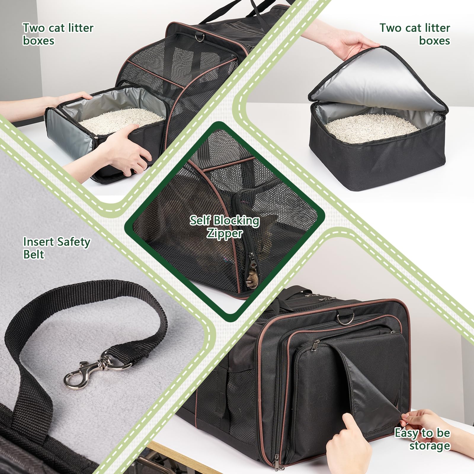 **Premium Double-Compartment Cat Travel Carrier with Built-in Litter Box – Soft, Expandable & Portable for 2 Cats (Up to 35 lbs) – Ideal for Road Trips, Camping, Hiking & Vet Visits – Black**