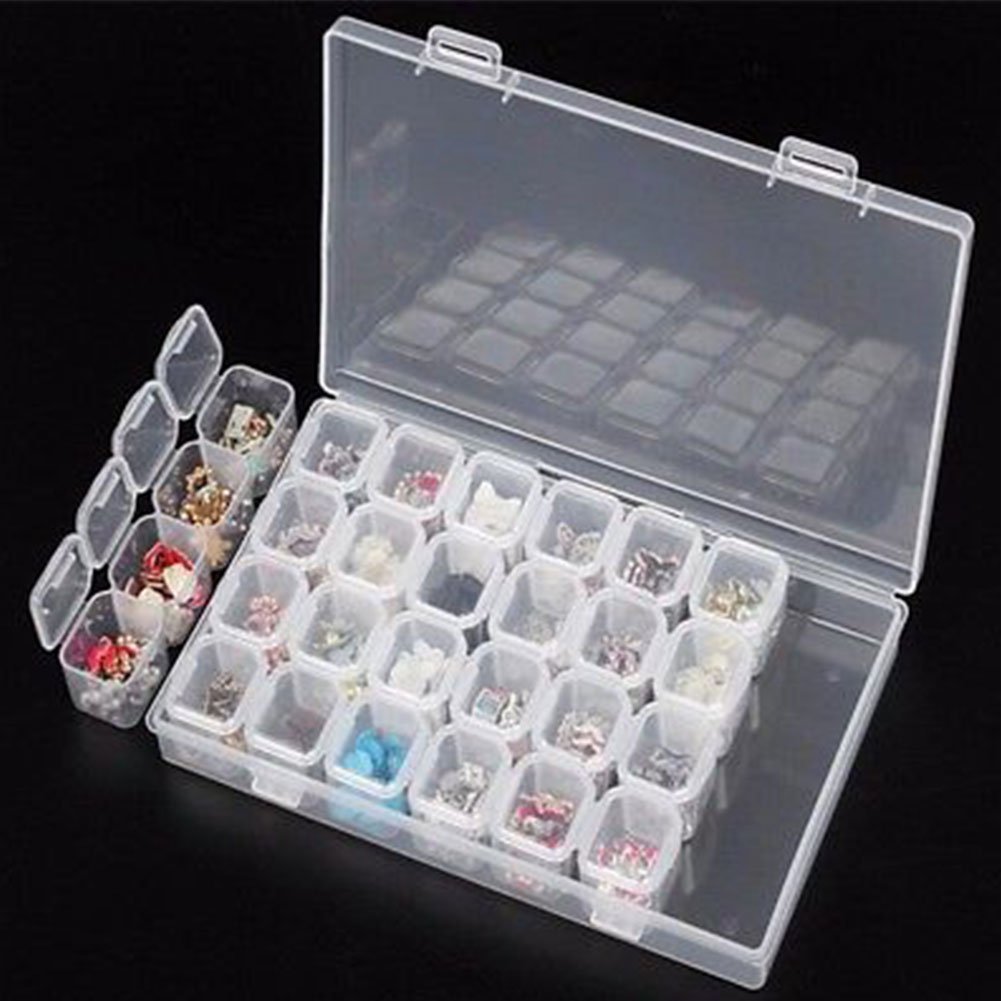 28 Pack Clear Plastic Storage Boxes with Lids - Organize Jewelry, Nail Accessories, Rhinestones, Buttons, Sewing Supplies & Small Crafts - Perfect for Home, Office & Travel Organization