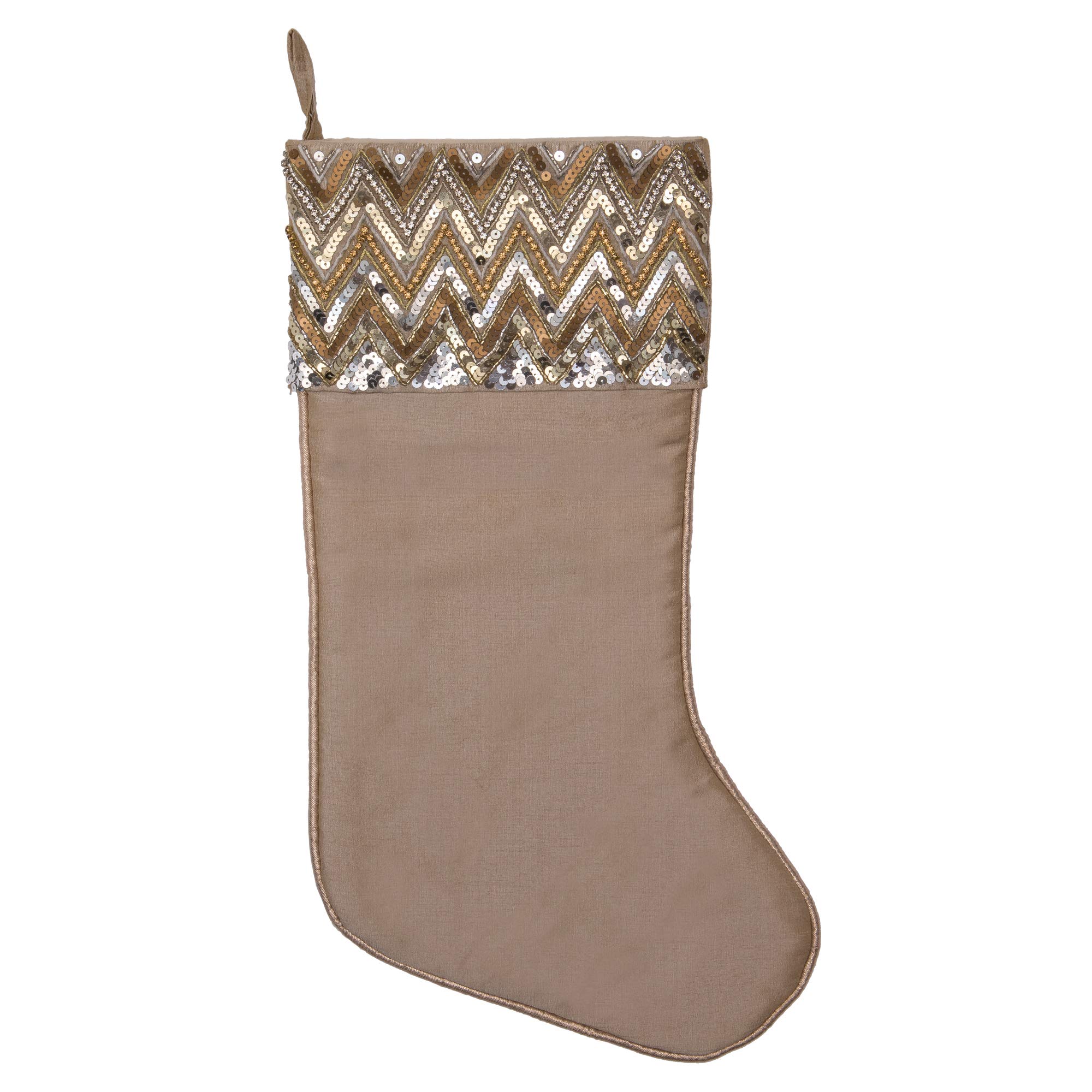 Vickerman 19-Inch Champagne Chevron Sequin Christmas Stocking - Elegant Holiday Decor for Fireplace, Mantel & Gift Giving