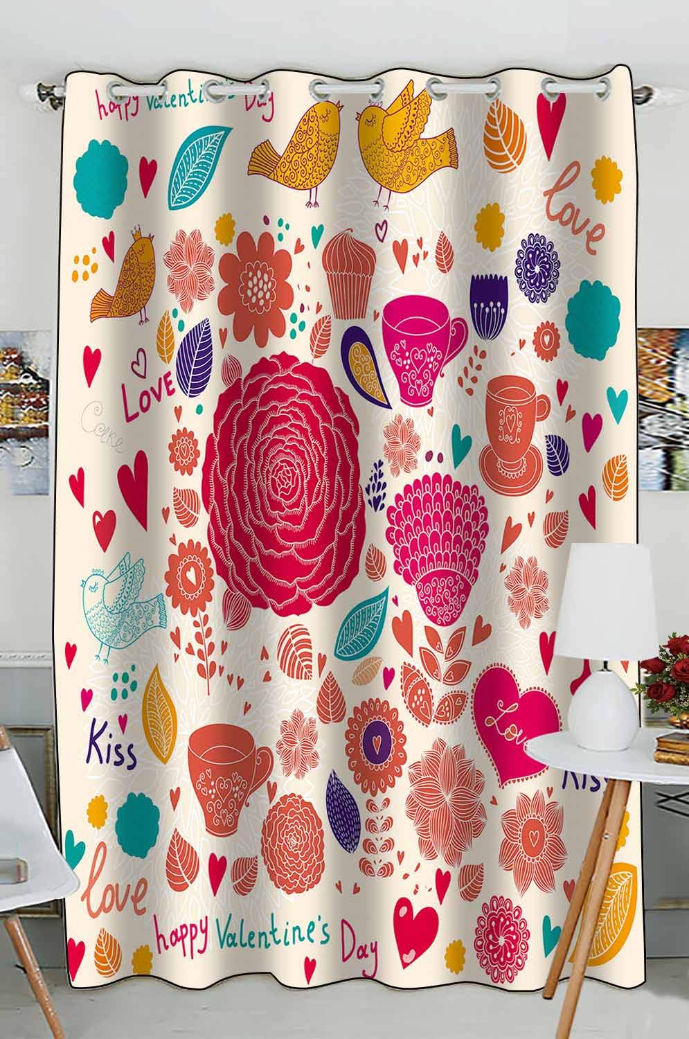 Valentine's Day Kitchen Window Curtains - 52 x 84 Inches Red Heart Drapes Panel for Romantic Decor, Cafe & Home Dining Room (1 Piece) - Perfect for Valentine's Gifts, Anniversary & Couples Home Decor
