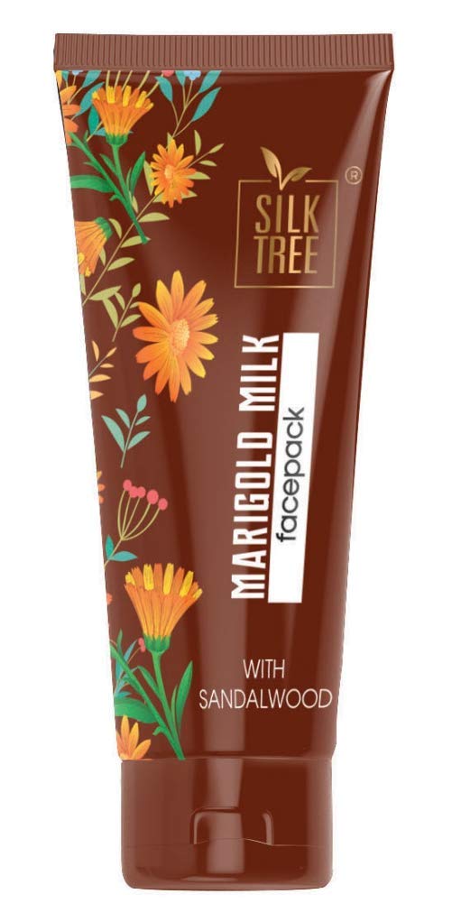 SilkTree Advanced Marigold Milk & Sandalwood Face Pack - 65g | Natural Skin Brightening & Anti-Aging Treatment | Perfect for Daily Skincare & Spa Nights