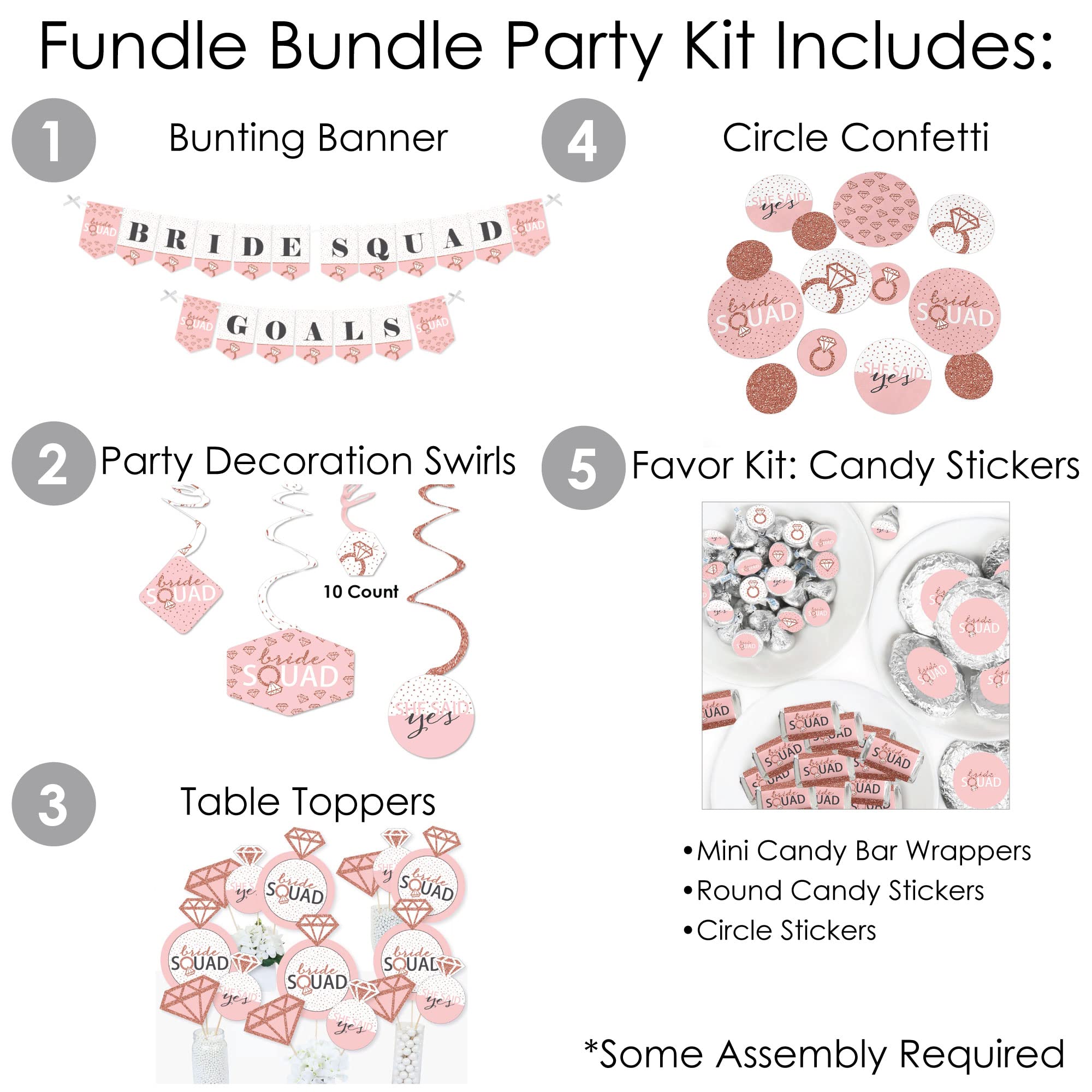 Rose Gold Bridal Shower Decorations - Bride Squad Banner & Party Supplies Kit for Bachelorette Parties, Weddings & Bridal Showers - Big Dot of Happiness Fundle Bundle