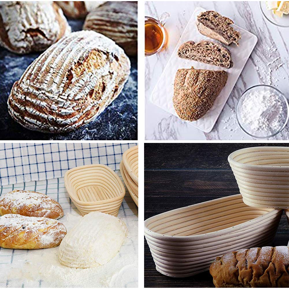 6.7 Inch Oval Bread Proofing Basket Set - Natural Rattan Fermentation Bowl with Linen Liner for Sourdough Baking | Perfect for Professional & Home Bakers (2-Piece Set) | Ideal for Artisan Bread Making, Kitchen Baking Gifts
