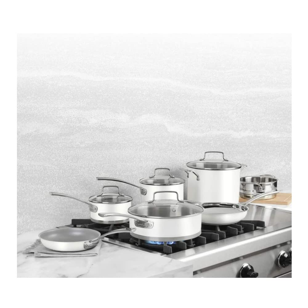 Cuisinart MW89-11 11-Piece Matte White Cookware Set - Nonstick Kitchen Pots and Pans for Cooking, Baking & Serving | Perfect for Home Chefs & Family Meals