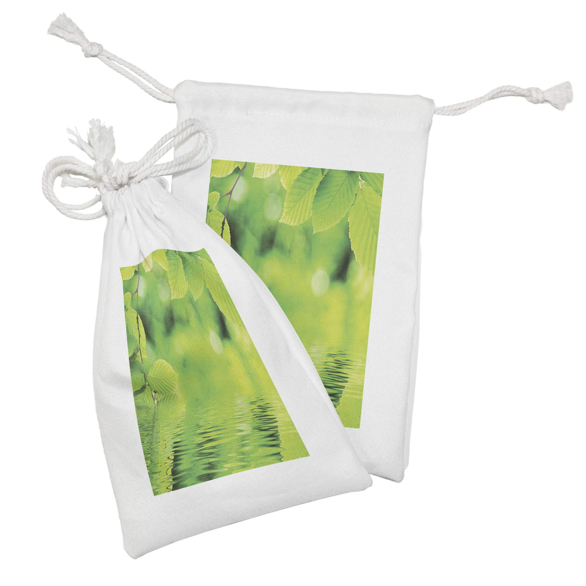 Ambesonne 2-Pack Green Leaves Fabric Drawstring Pouch Set - 9
