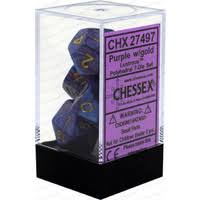 Chessex Polyhedral 7-Dice Set - Lustrous Purple with Gold Numbers - Perfect for Dungeons & Dragons, RPG Games, and Tabletop Gaming
