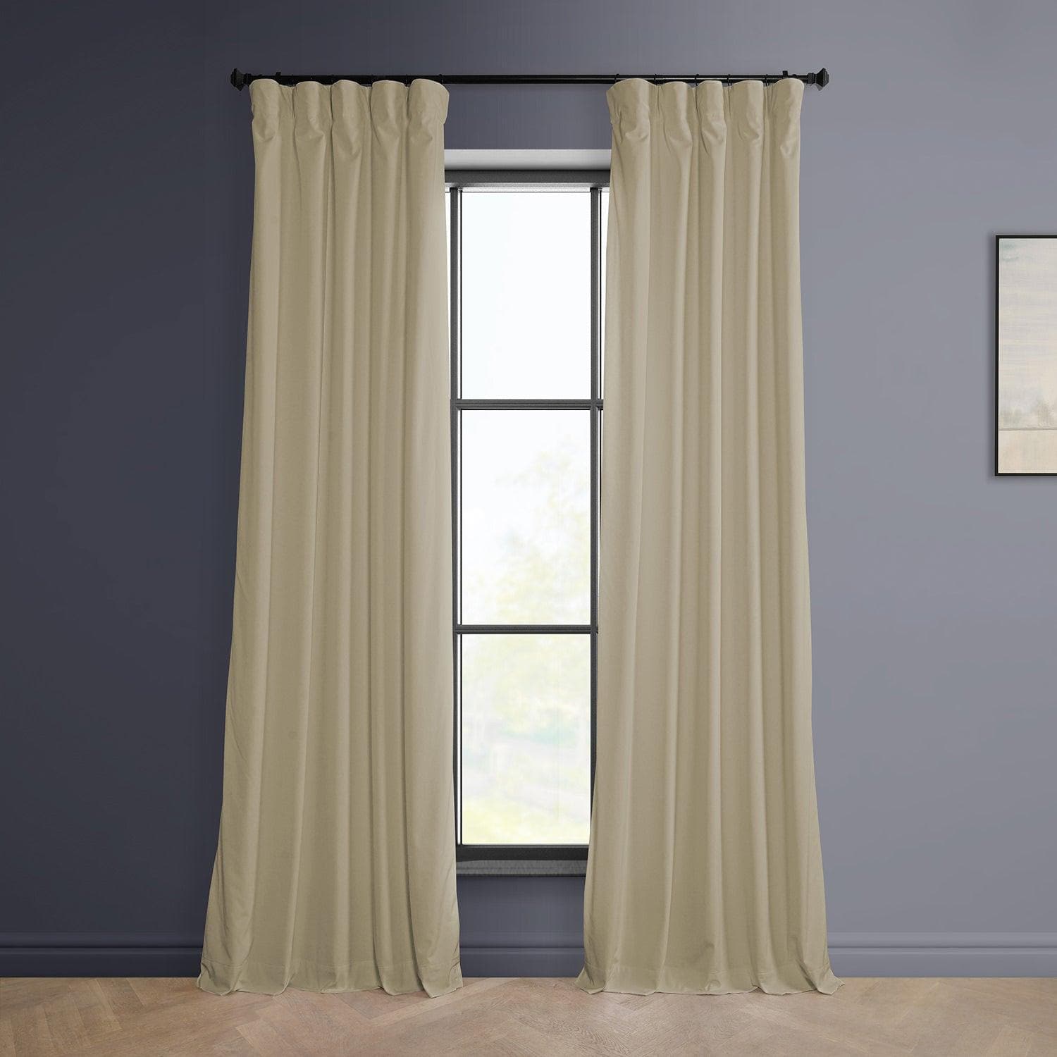 Light Beige Heritage Plush Velvet Blackout Curtains for Bedroom & Living Room - Soft Thermal Insulated Drapes for Light Blocking & Noise Reduction