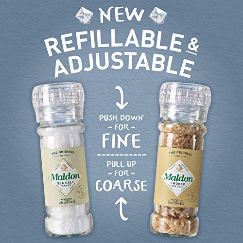 **Maldon Sea Salt Grinder Refillable 55g (6 Pack) - Adjustable Kosher Natural Handcrafted Gourmet Pyramid Crystal Salt for Cooking, Baking & Seasoning - Perfect for Chefs & Home Kitchens**