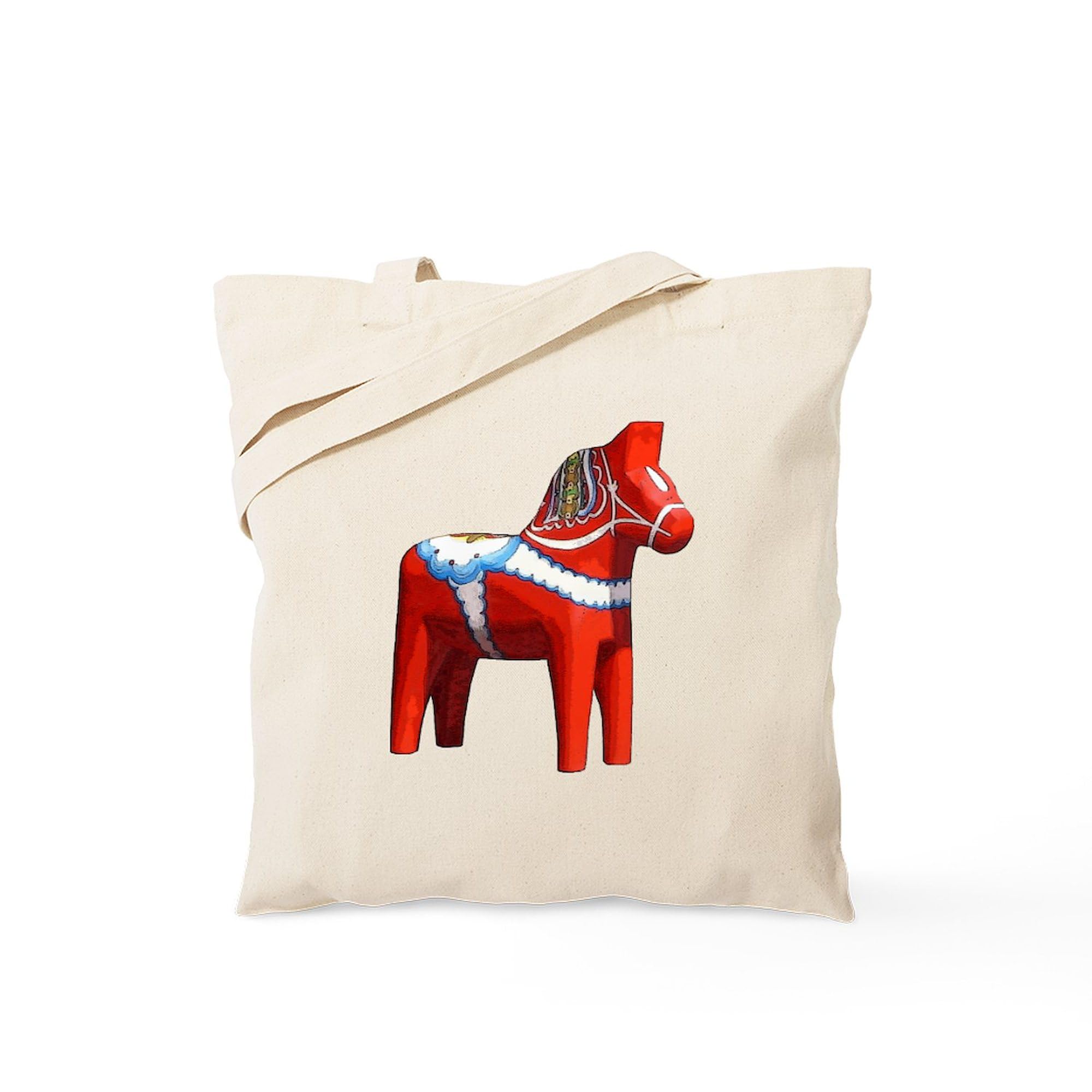 Dala Horse Tote Bag - Natural Canvas Reusable Shopping Bag for Women & Men - Eco-Friendly Grocery Bag for Market, Beach & Daily Use