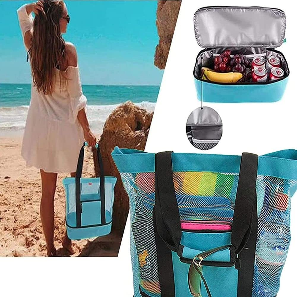 Andy's Orchids Large Insulated Mesh Tote Bag - Waterproof Beach Pool Cooler Bag for Women, Summer Travel, Picnic, Grocery Shopping & Outdoor Activities