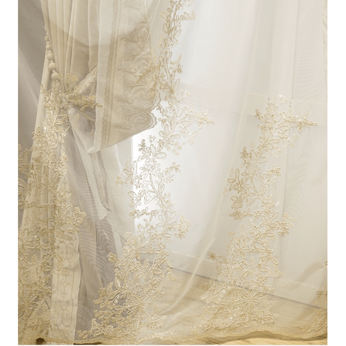 Luxury Mila French Jacquard Curtains - Elegant Beige Window Drapes for Living Room & Bedroom Decor