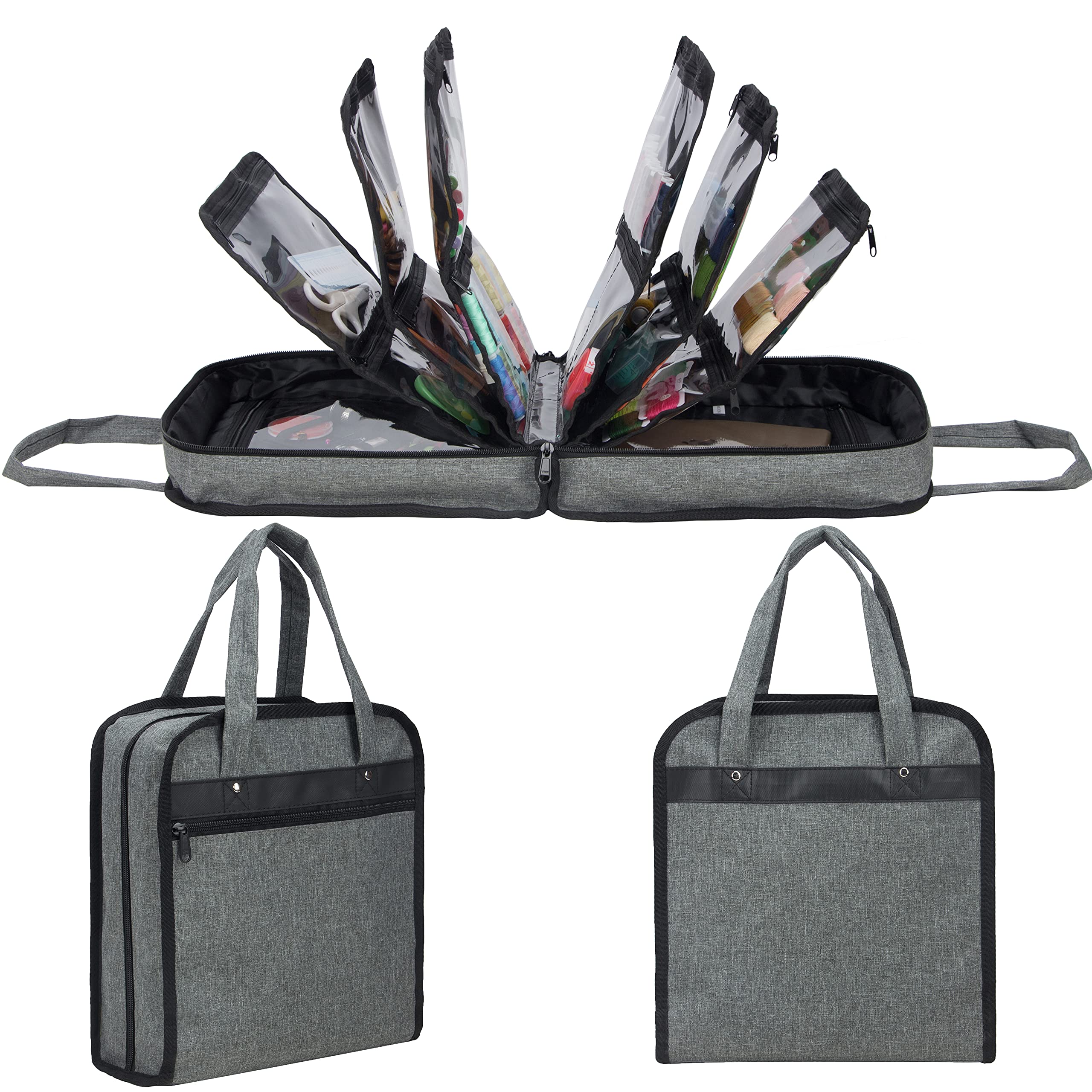 PACMAXI Sewing Accessories Storage Bag - Large Knitting & Craft Tools Organizer with Multiple Pockets - Portable Grey Carrying Case for Needles, Threads & Sewing Supplies | Perfect for Home DIY Projects & Travel Crafting