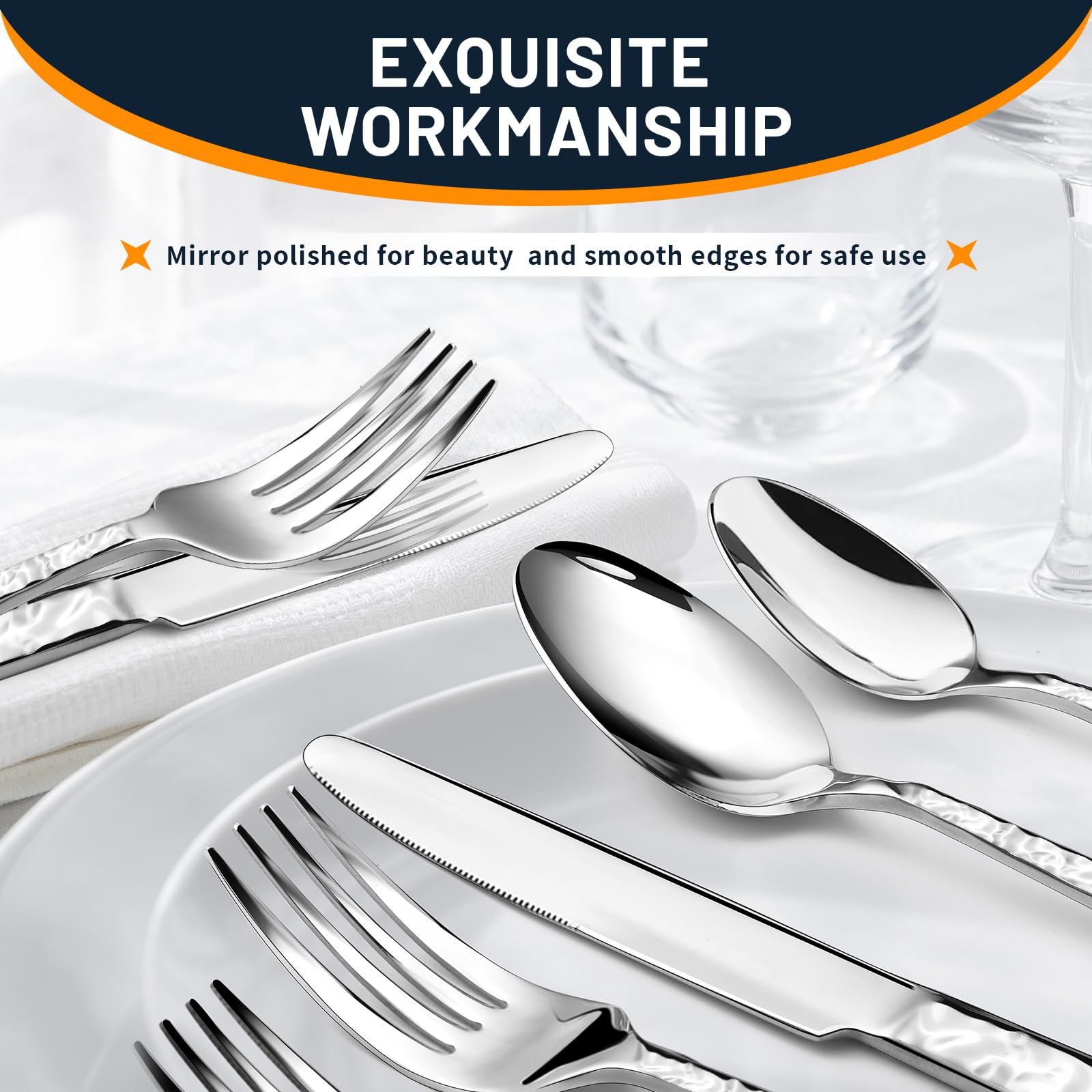 40-Piece Premium Stainless Steel Flatware Set for 8 - Heavy Duty Silverware Cutlery with Wavy Patterns - Mirror Polished Dishwasher Safe Spoons & Forks Set - Perfect for Dinner Parties, Restaurants, and Everyday Dining