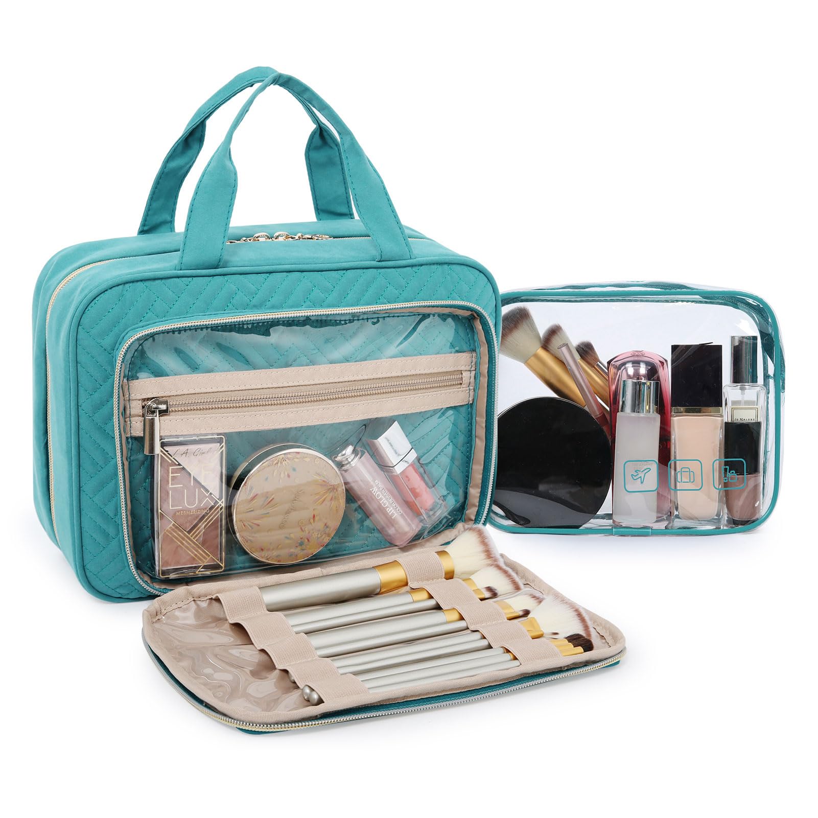 BAGSMART Hanging Travel Toiletry Bag with TSA Approved Transparent Cosmetic Pouch - Large Blue Makeup Organizer for Full-Sized Toiletries | Perfect for Air Travel, Camping & Gym Essentials