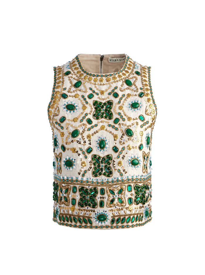 Amal Embellished Tank Top for Women - Off White | Elegant Lace & Bead Design | Perfect for Casual Wear, Parties & Special Occasions