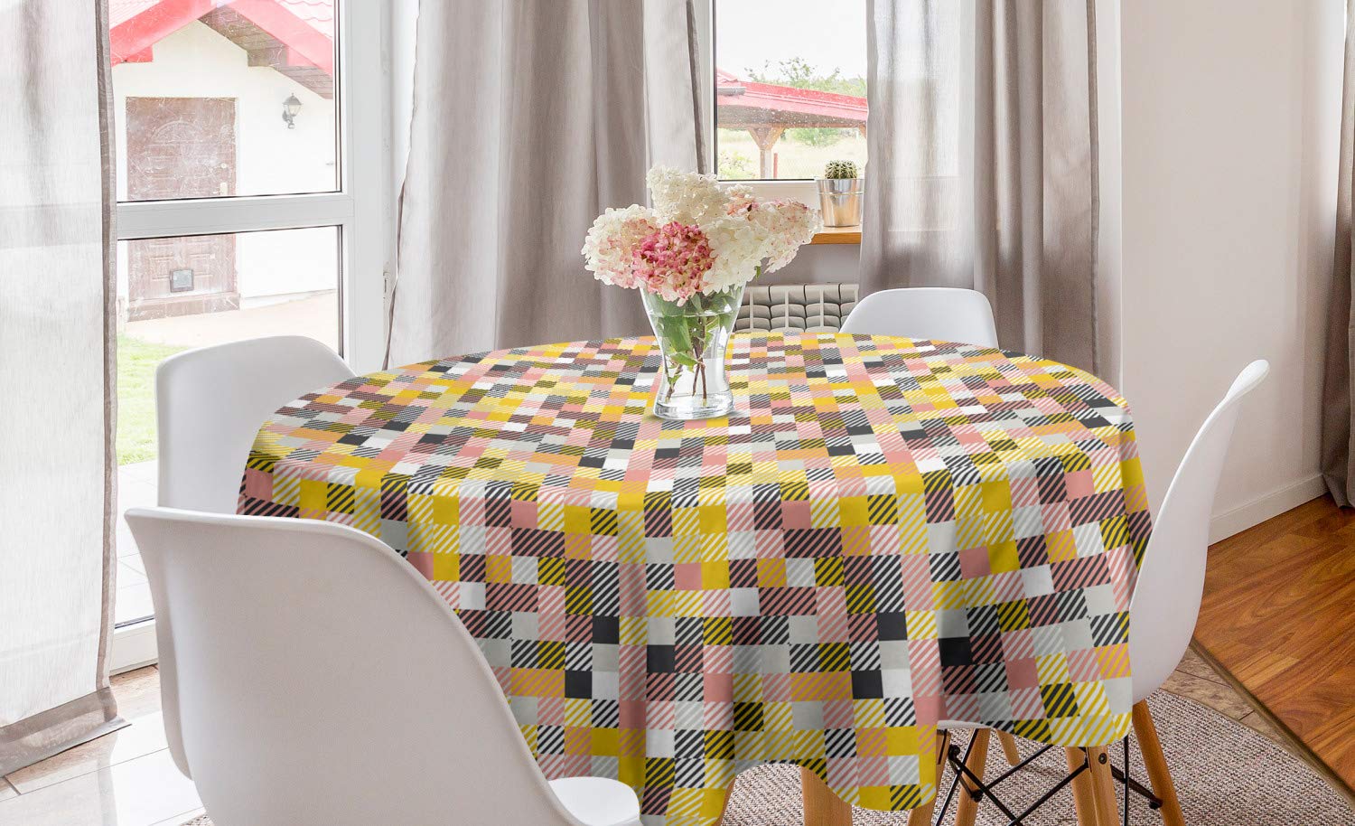 Ambesonne Mustard Round Tablecloth 60