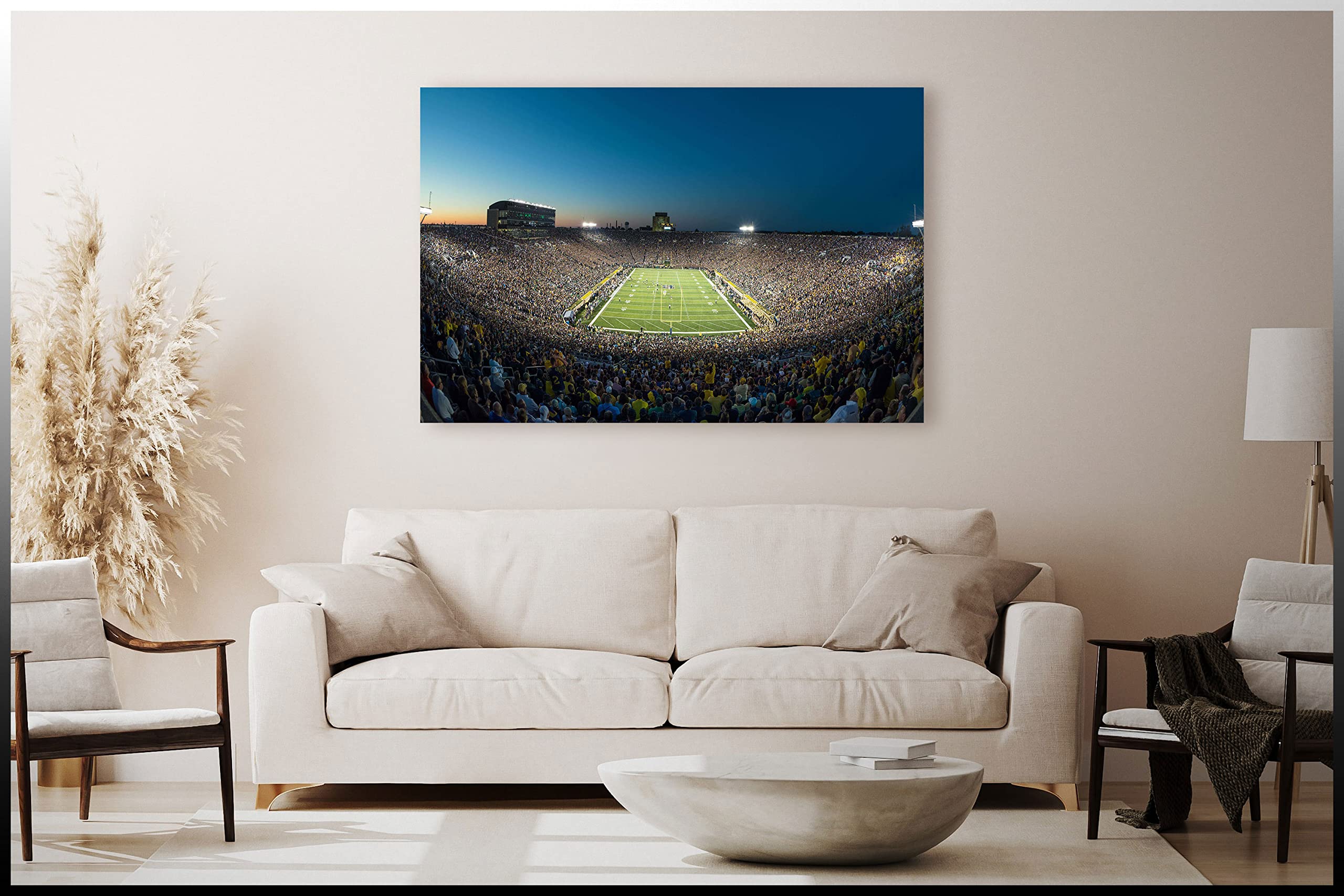 Notre Dame Stadium Wall Art - Framed Canvas Print 19x28 Inches - Ready to Hang Home Decor for Living Room, Kitchen, Office & Game Room - Perfect Gift for Football Fans & Alumni