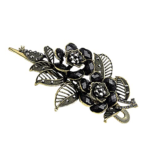 Elegant Rose Flower Hair Clips for Women - Bridal Wedding Hair Accessories, Floral Hair Pins & Tiaras, Hair Decorations for Girls - Perfect for Weddings, Prom, Parties & Special Occasions (Black)